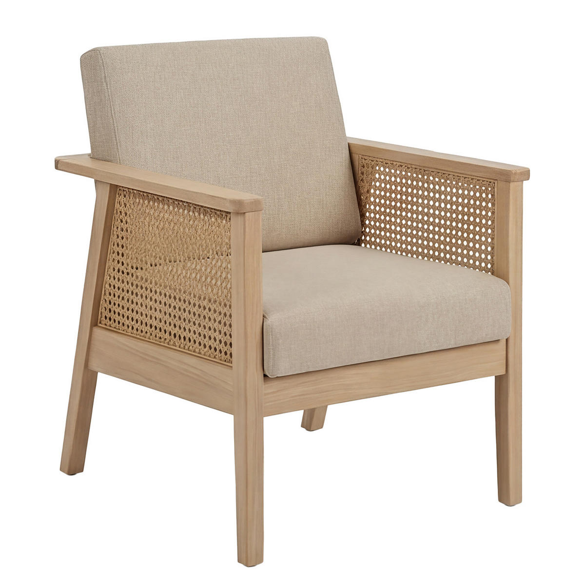 LOUNGESET - 4-teilig - Akazie massiv / Webstoff - Braun / Beige - Beige, Holz/Kunststoff - home24