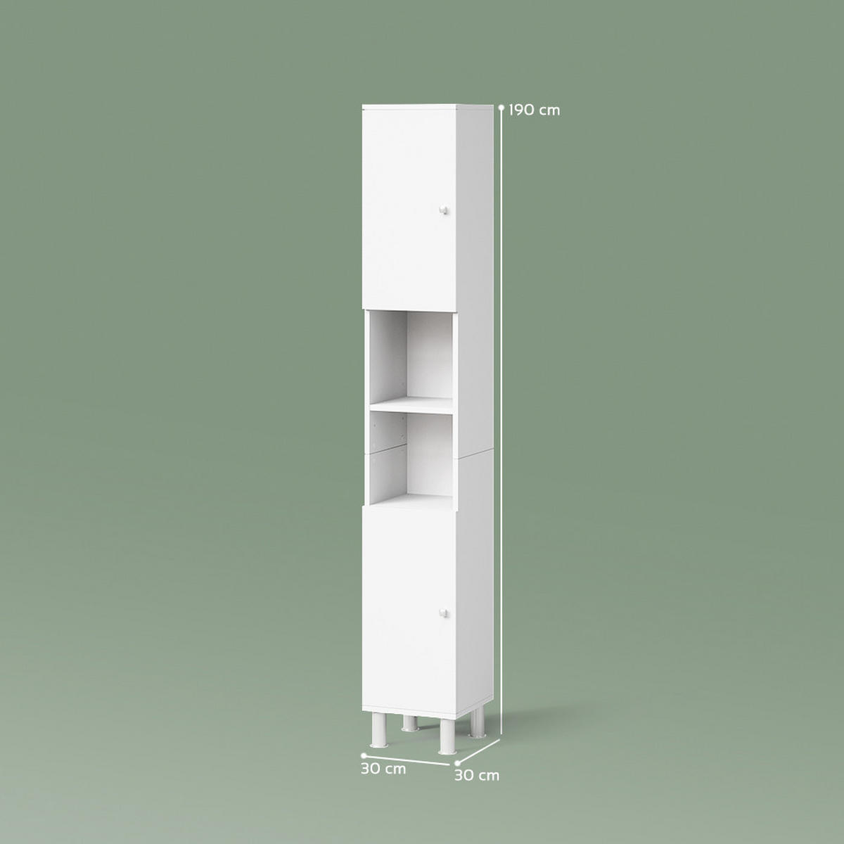 BADSCHRANK Fucino Weiß 30 x 190 cm - Weiß, Holzwerkstoff (30/190/30cm) - Livinity®