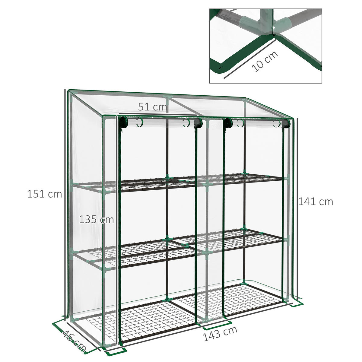 GEWÄCHSHAUS DE-11957 3 Ebenen & 2 Rolltüren Transparent - Transparent, Kunststoff (46/151/143cm) - ComfortXL