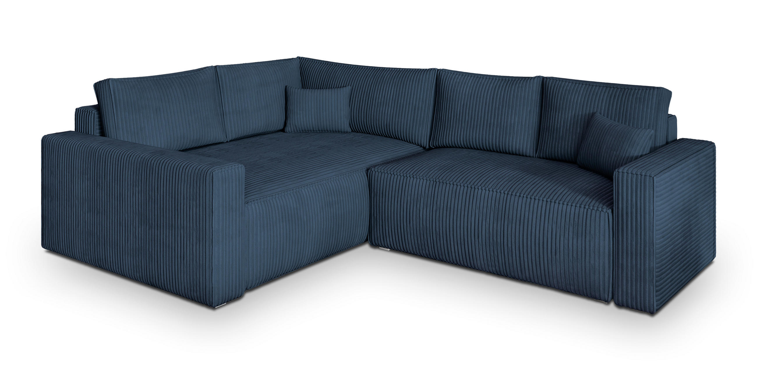 ECKSOFA ERONIS L-S Blau Kordstoff mit Schlaffunktion - Blau, Holz (265/194cm) - MASSENO