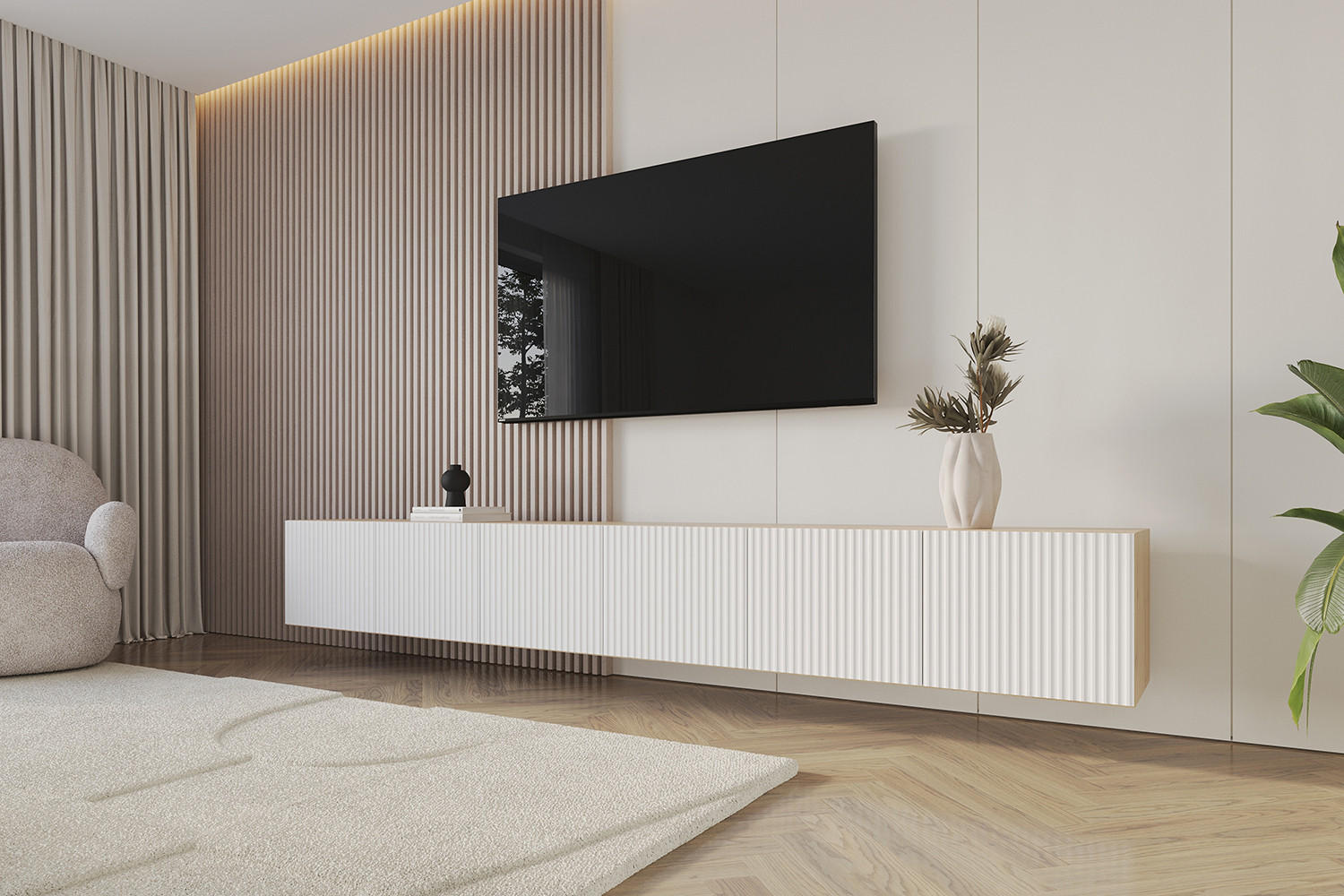 LOWBOARD NOA-2-W 3x100x40x41 cm - Artisan / Weiß - Weiß, Holzwerkstoff (300/40/41cm) - ALTDECOR