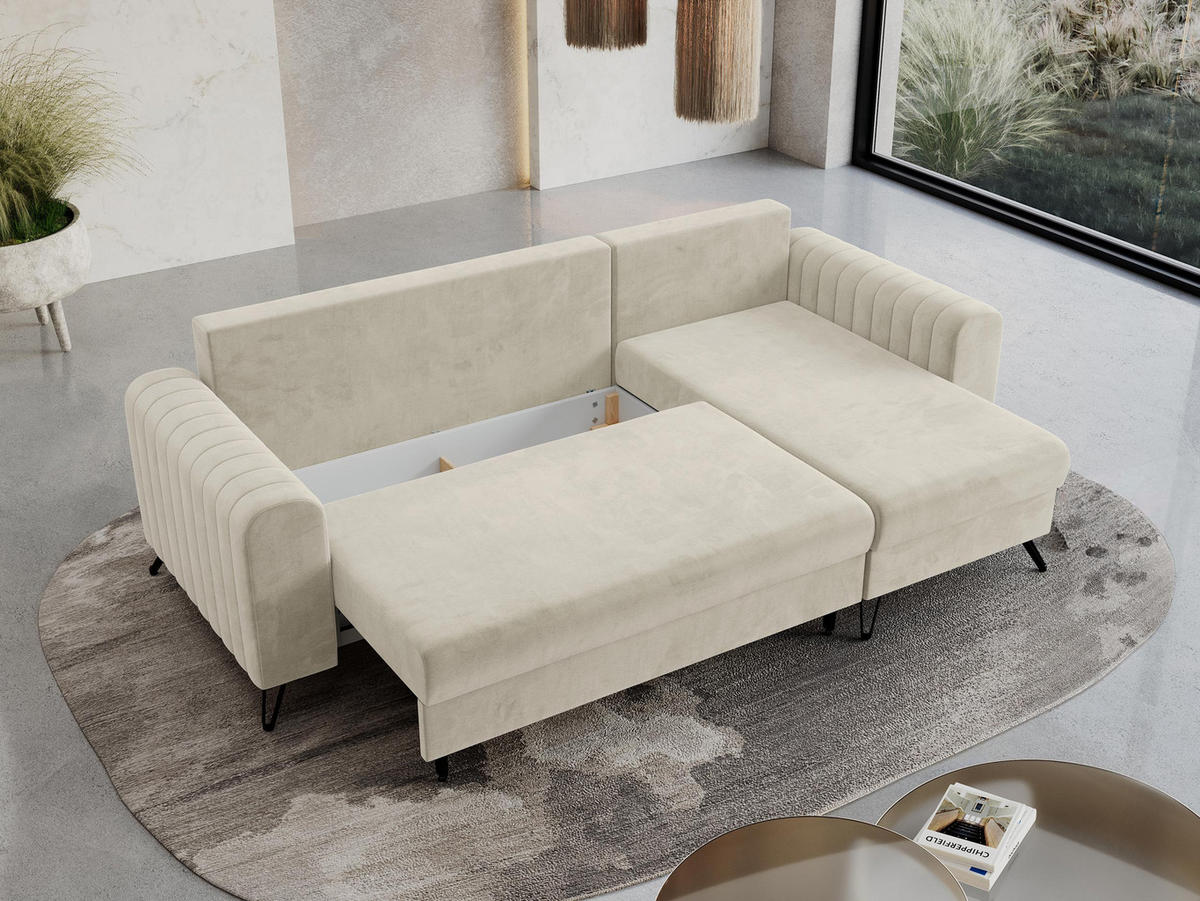 ECKSOFA Axel Velvet Beige - Beige/Schwarz, Textil/Metall (242/140cm) - MKS