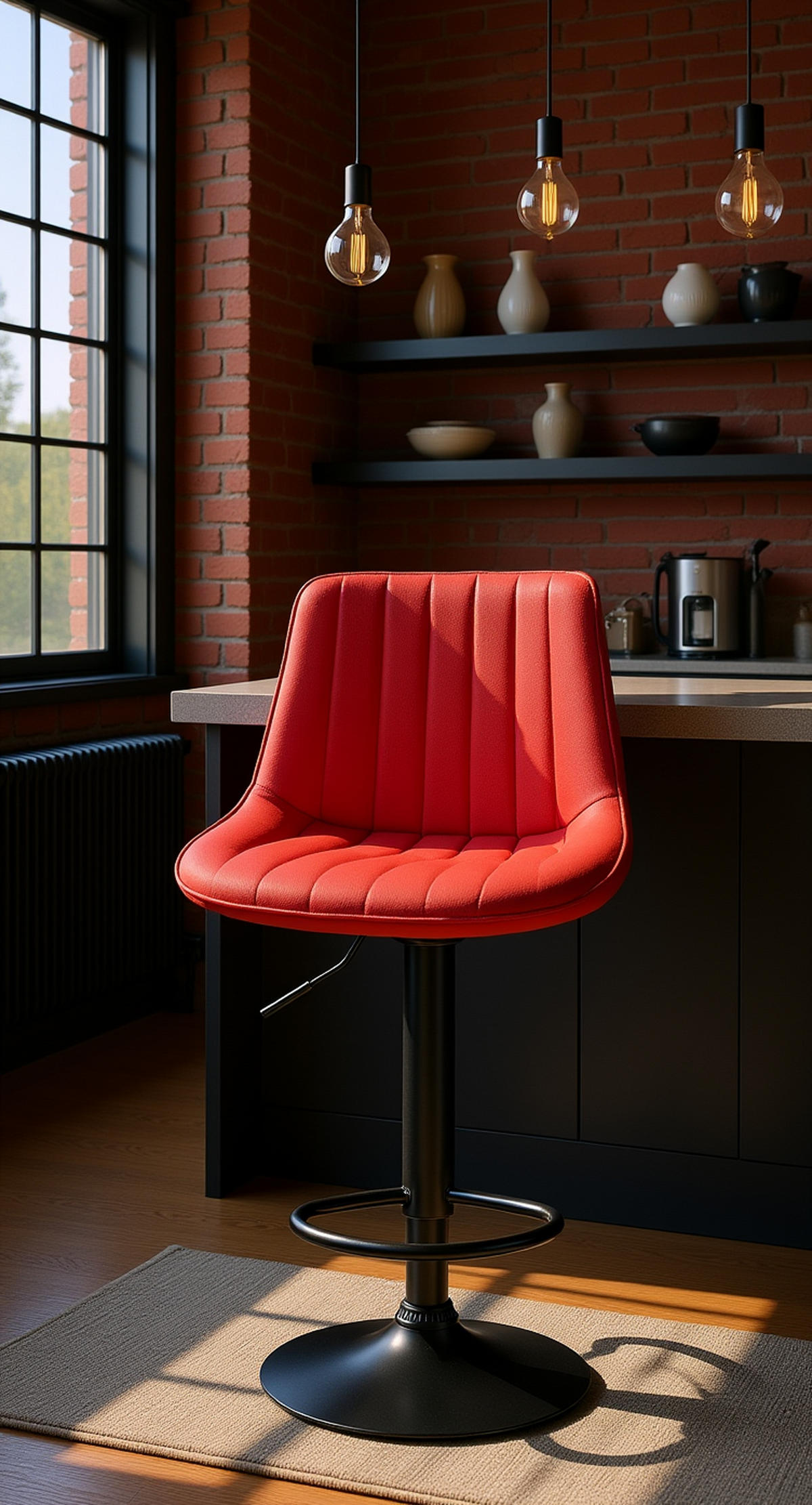 BARHOCKER Tolor Stoff schwarz rot - Rot/Schwarz, Textil/Metall (49.5/112/50cm) - TPFLiving