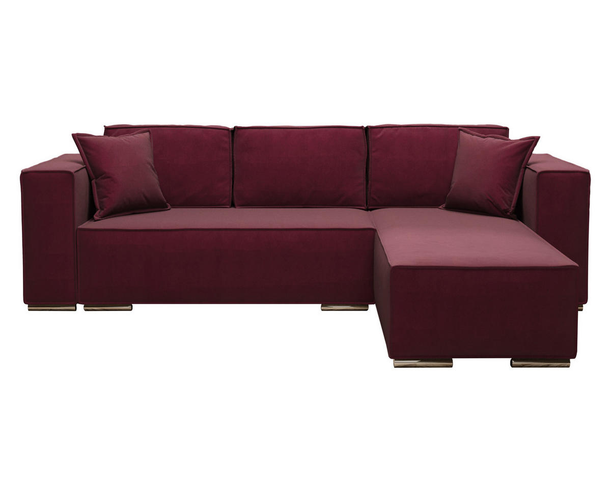 ECKSOFA L Form Vinoria Bordeaux 255/180/82 cm Rechts mit Schlaffunktion - Chromfarben/Bordeaux, Textil/Metall (255/180cm) - AX Living
