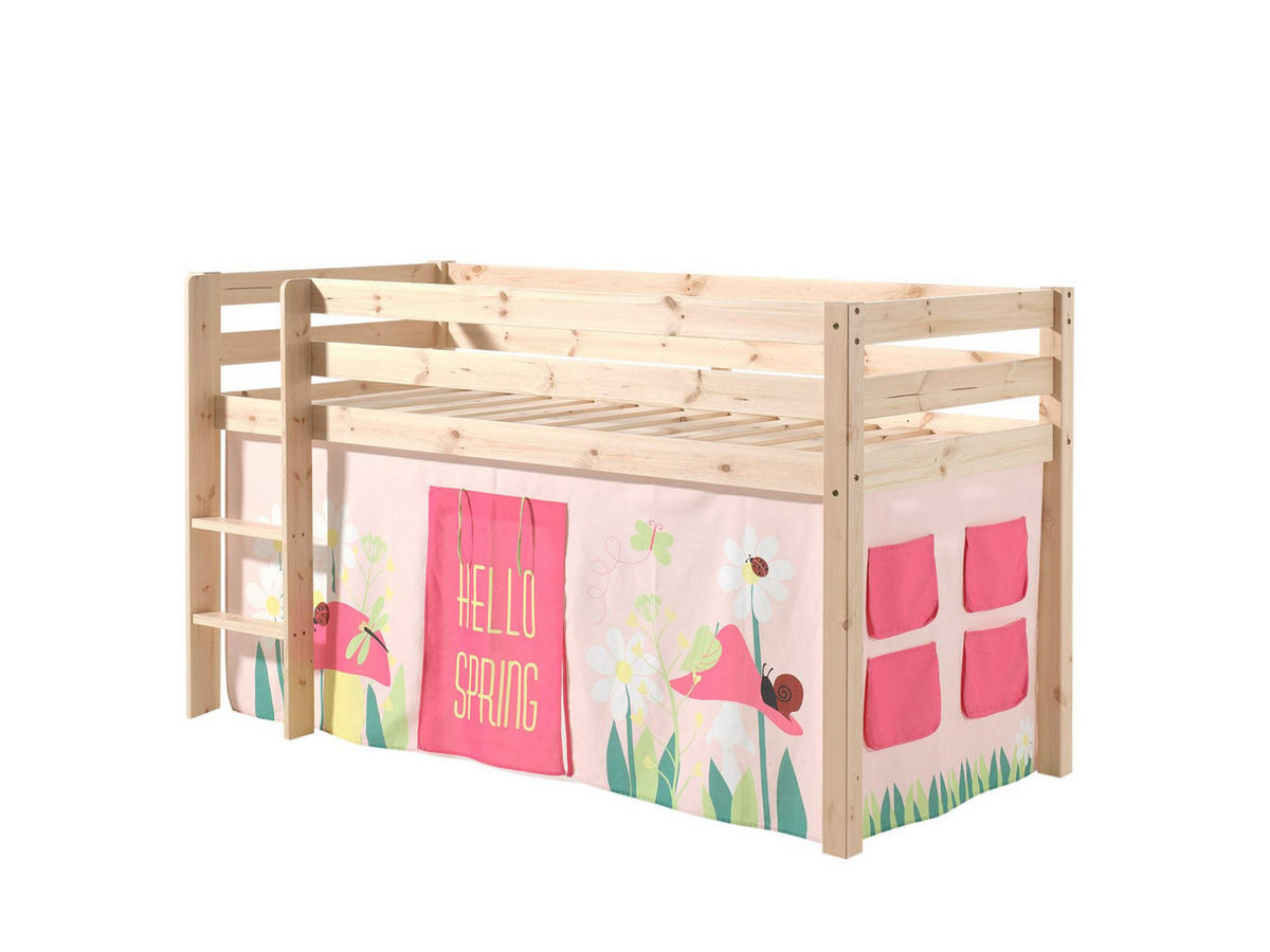 KINDERBETT Karolina 210x114x106 Massivholz Natur Textilset Spring 1 - Hellrosa/Kieferfarben, Holz (90/200cm) - 58aufmkessel