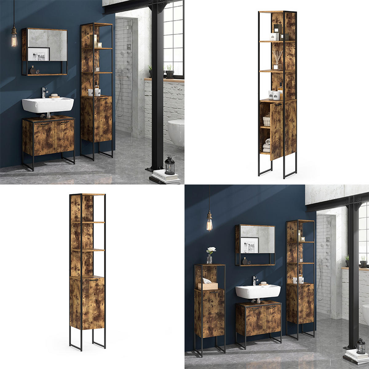 BADSCHRANK Fyrk Antikholz 33 x 185 cm - Alteiche/Braun, Holzwerkstoff (33/185/33cm) - Vicco