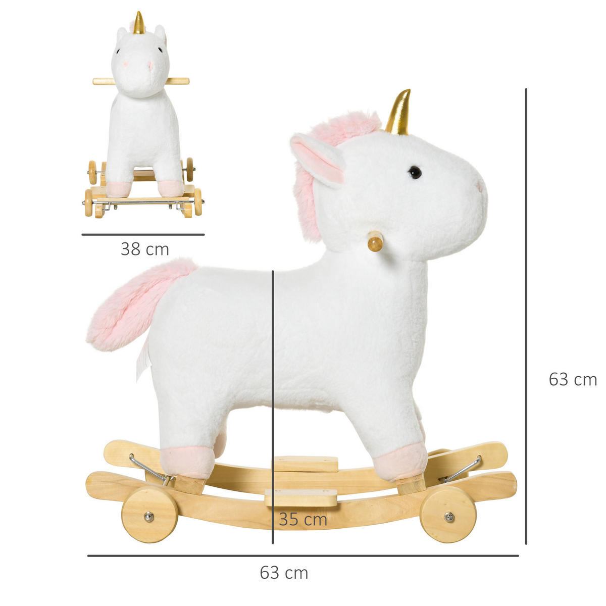 KINDER SCHAUKELTIER, Weiß, Plüsch+ Holz - Weiß, Holz (38/63/63cm) - HOMCOM