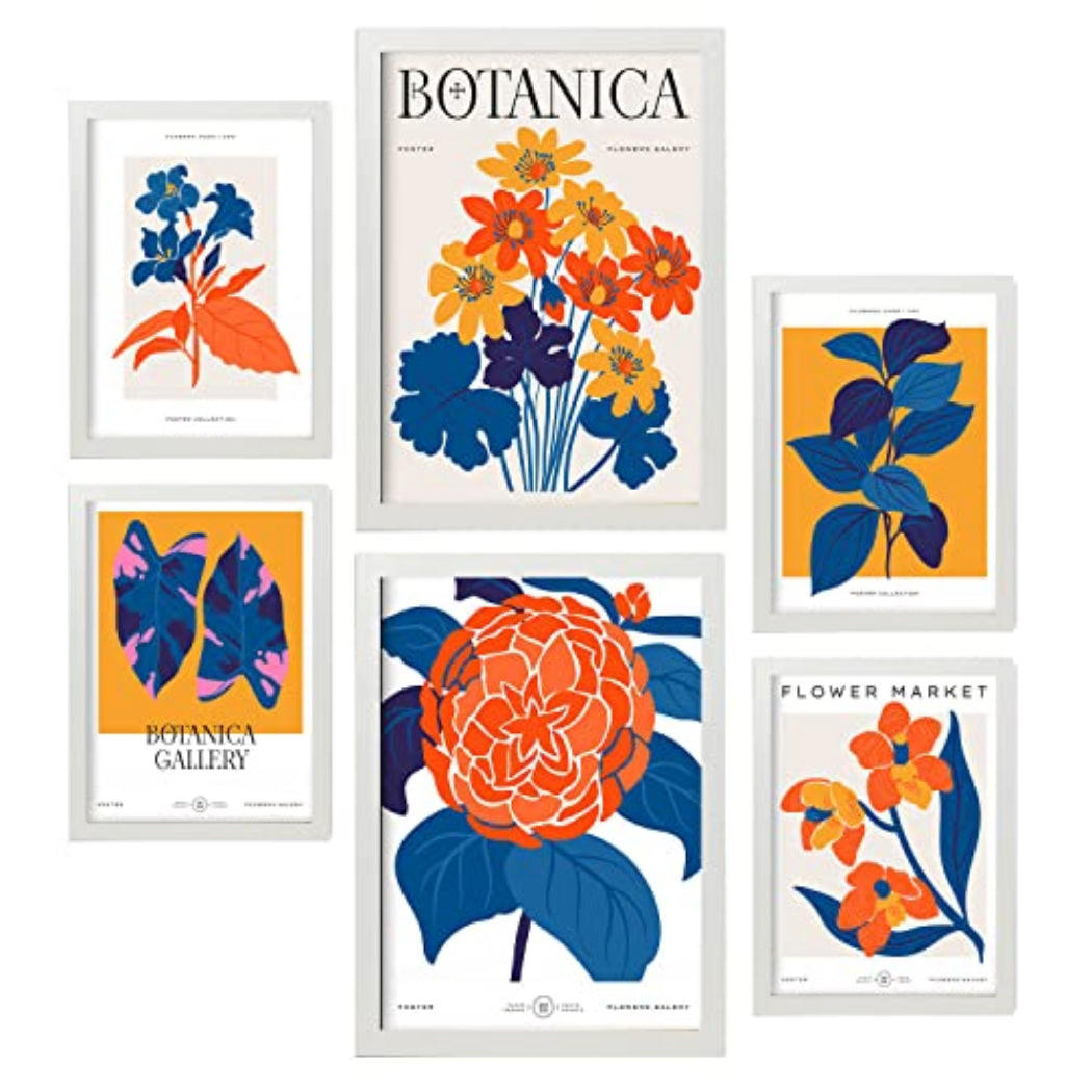 POSTER Set Mit 6 Blumen Leben In Orange Natur Und Botanikdrucke Für Innenarchitektur A3 & A4 Weißer Rahmen - Weiß, Papier (29/3cm) - Nacnic