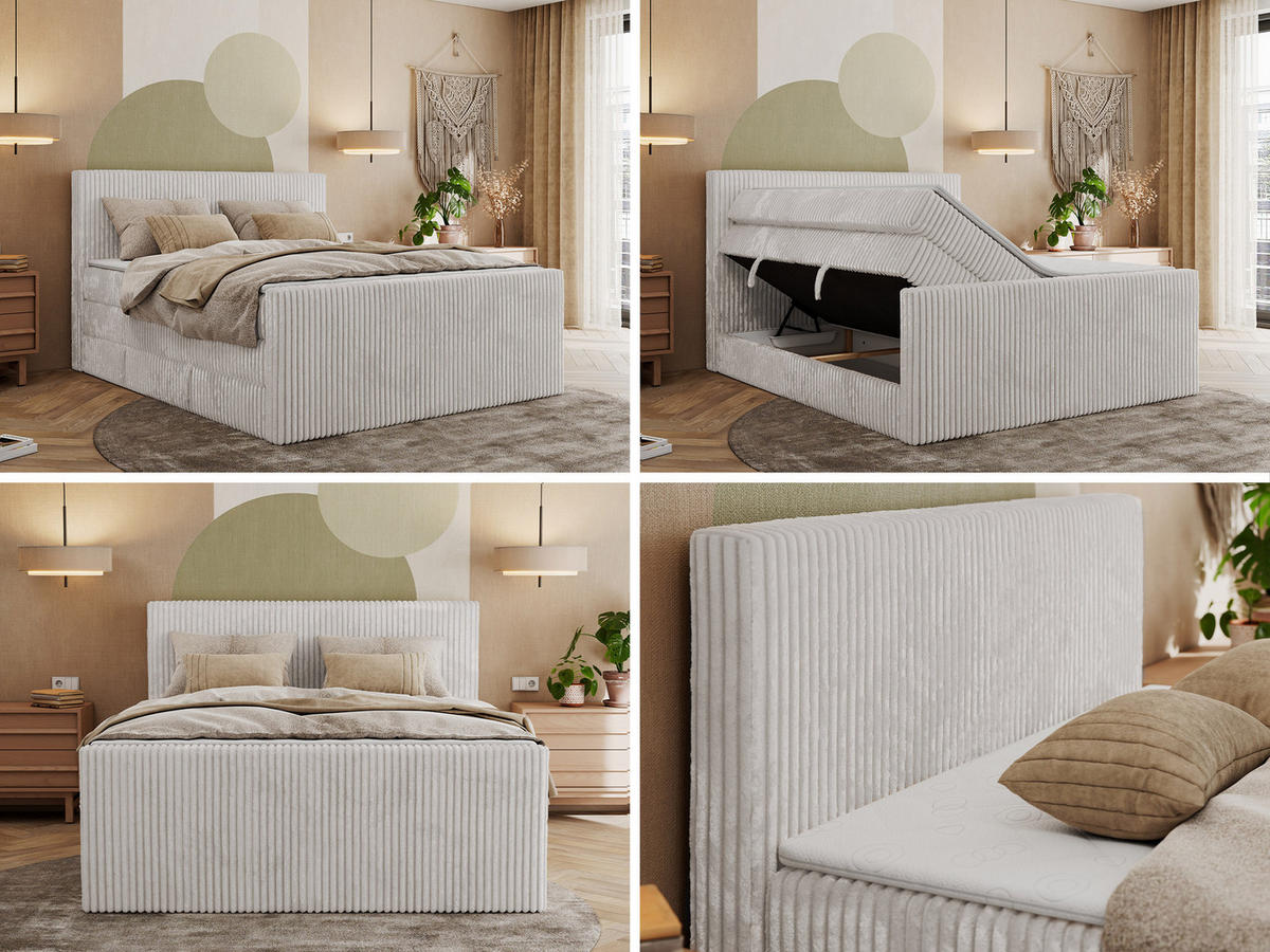 BOXSPRINGBETT TILIANO KING DUO 160/200 - Hellgrau Cord - H3 - Hellgrau, Textil (160/200cm) - MKS
