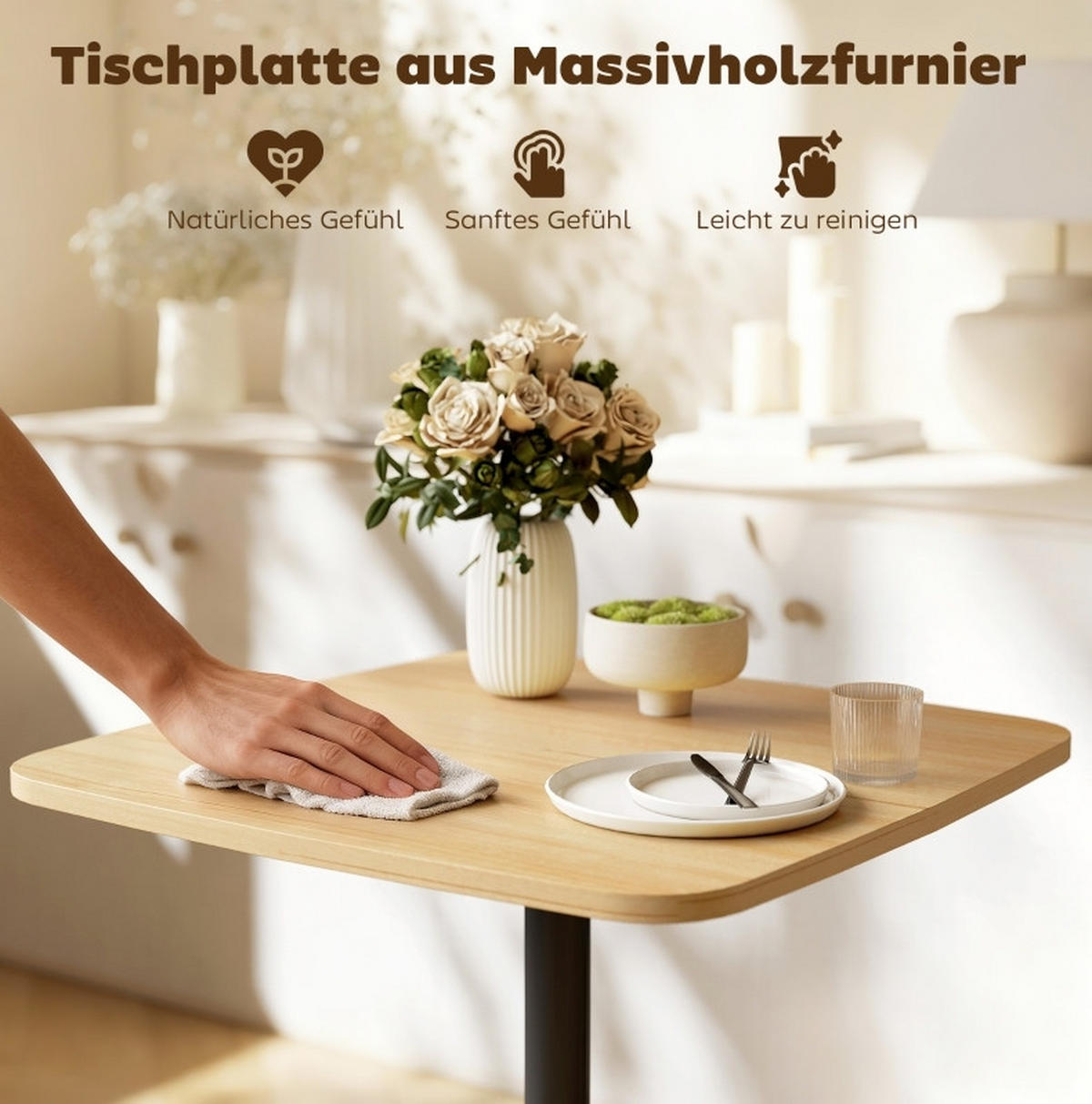 ESSTISCH 60/60 cm quadratisch mit lackierter Tischplatte und Stahlfuß, Naturholz - Braun, Holz (60/60/75cm) - Redom