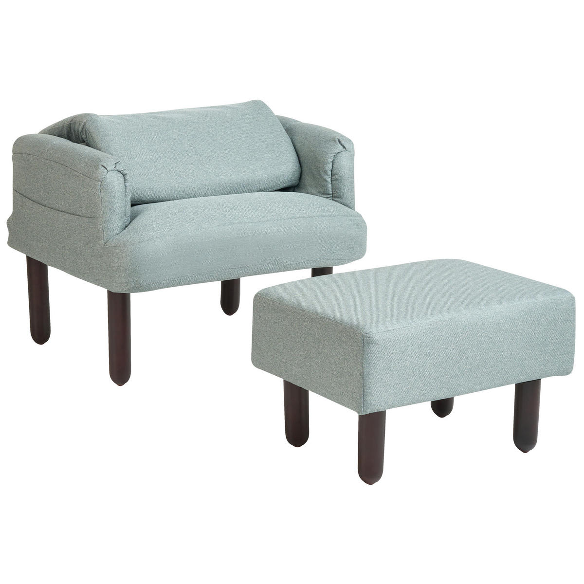 SESSEL Leinen mintgrün manuell verstellbar mit Hocker Oland - Braun/Grau, Textil (65/94/62cm) - Beliani