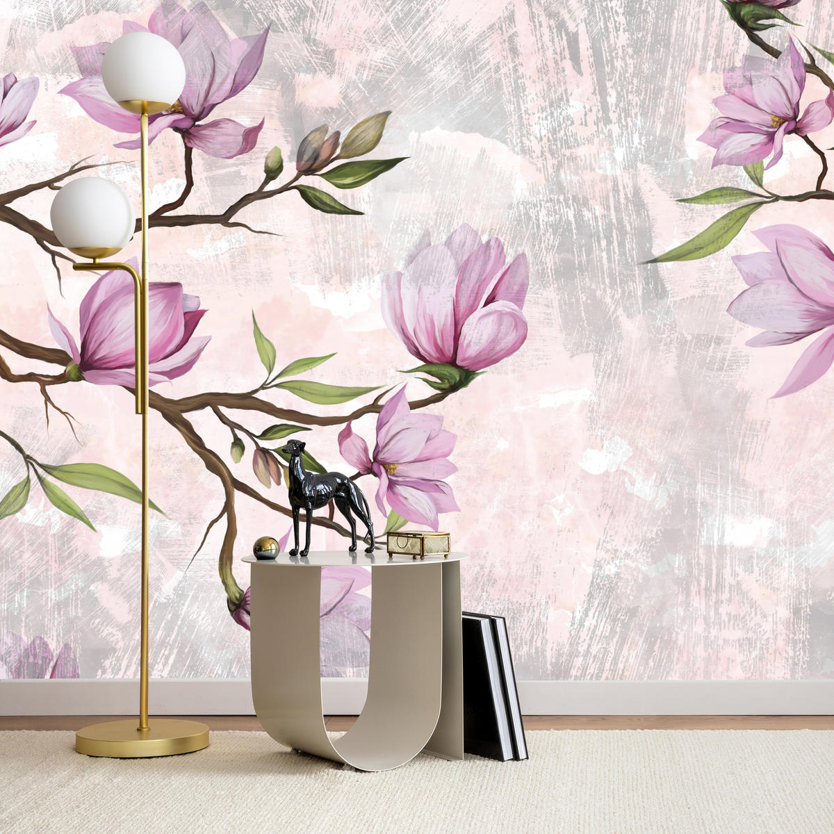 FOTOTAPETE für Schlafzimmer Rosa Magnolienblüten Botanisch 250x175 - Beige/Violett, Papier (250/175cm) - Muralo