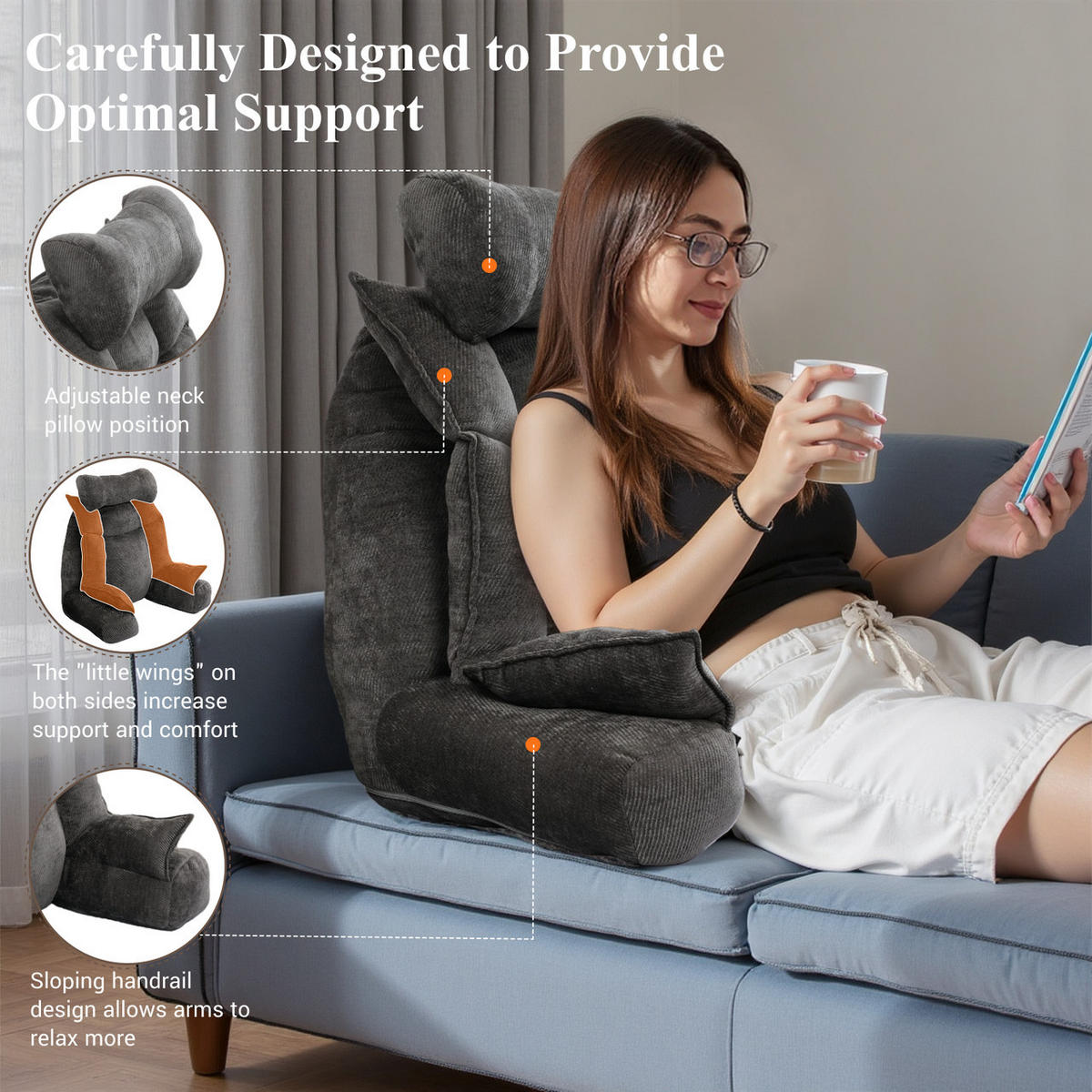 RÜCKENSTÜTZKISSEN Verstellbar Grau - Grau, Textil (92/56cm) - Vercart