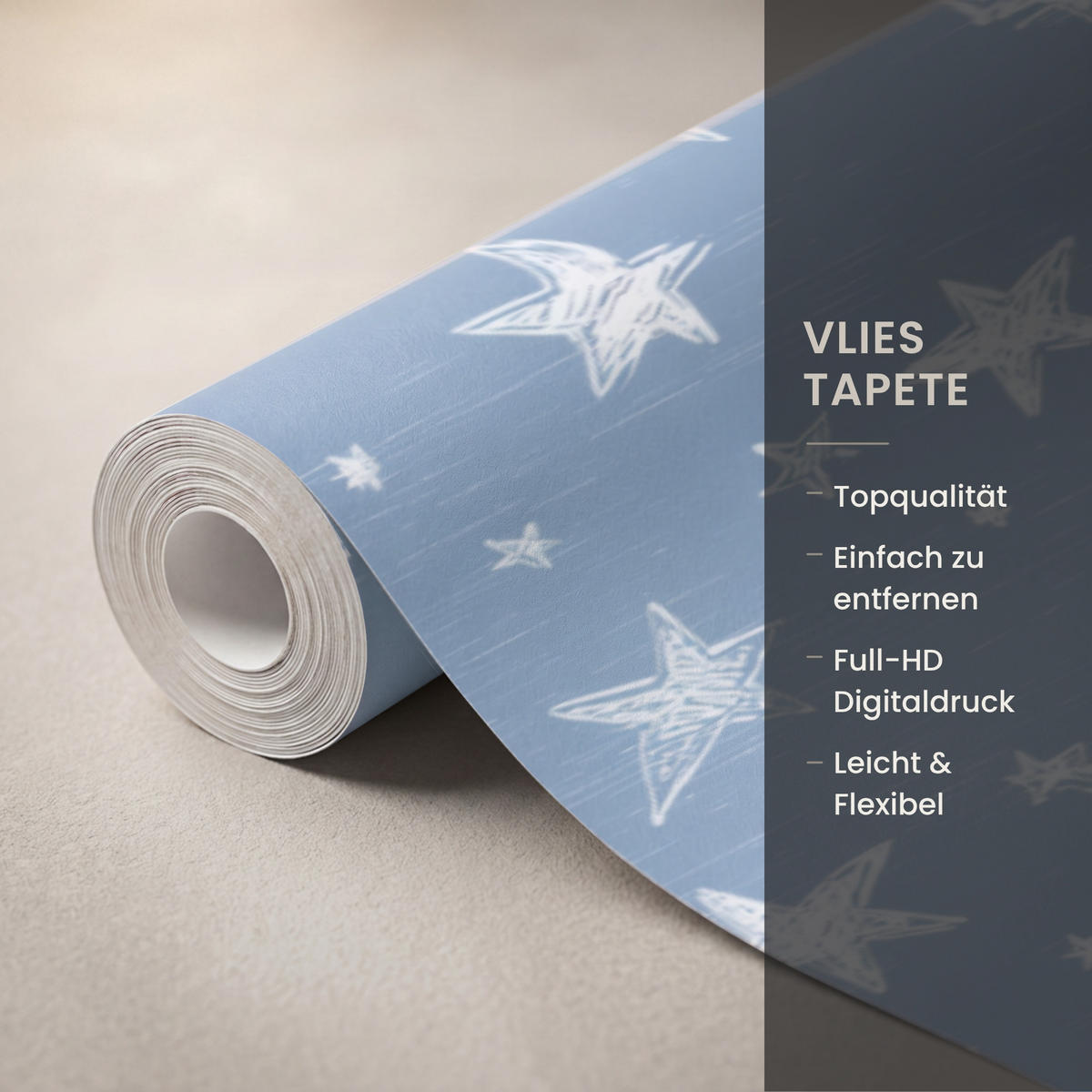 KINDERTAPETE - Sterne - Muster - Blau - 400x300 cm - Hellblau, Papier (400/300cm) - OnlyWow