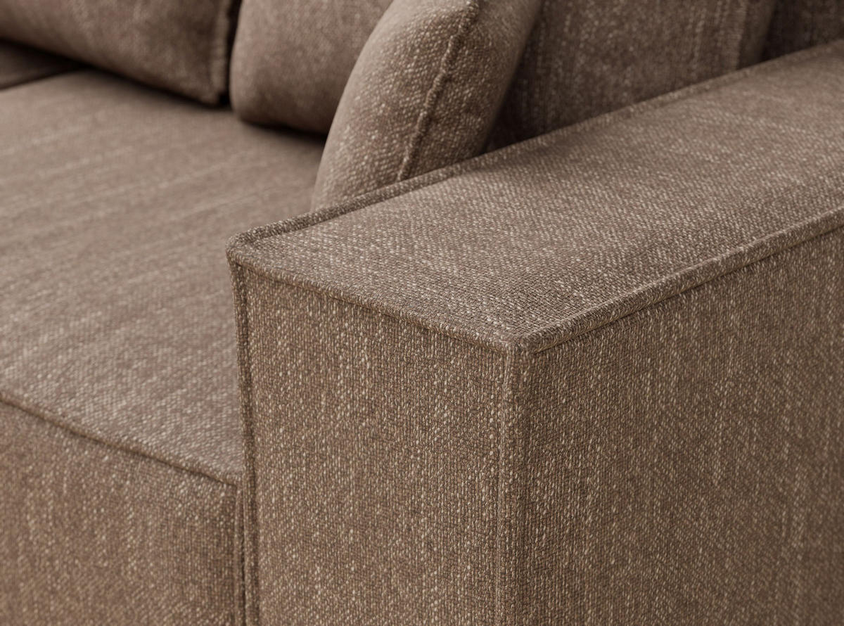 ECKSOFA MIT SCHLAFFUNKTION Moyo Hellbraun Webstoff - Hellbraun/Schwarz, Holz/Holzwerkstoff (255/148cm) - Maison de Reve