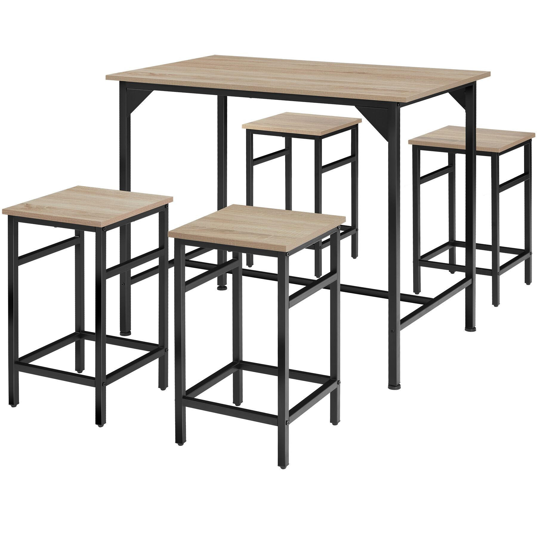 BARTISCH-SET Edinburgh,mit höhenverstellbaren Kunststofffüßen,Industrial Holz hell, Eiche Sonoma - Naturfarben, Holz (124/88.5/100cm) - tectake