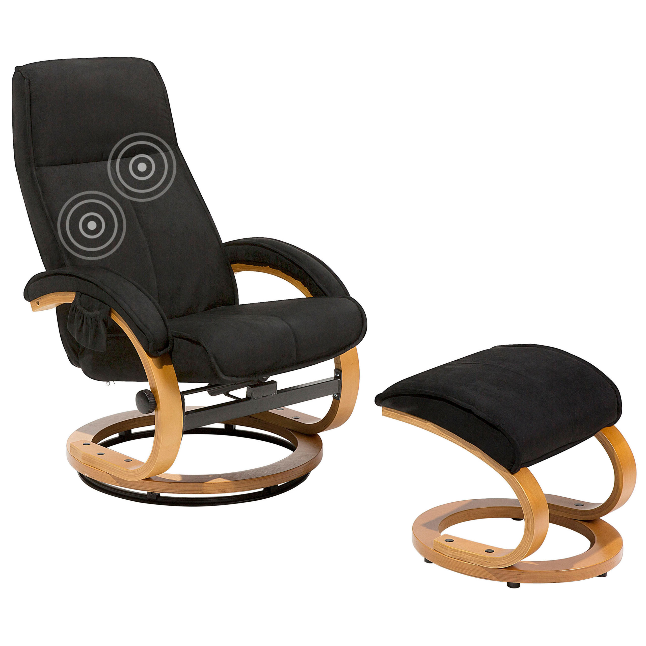 MASSAGESESSEL mit Fußhocker Polyester Schwarz Hero - Schwarz, Holz/Textil (50/102/75cm) - Beliani