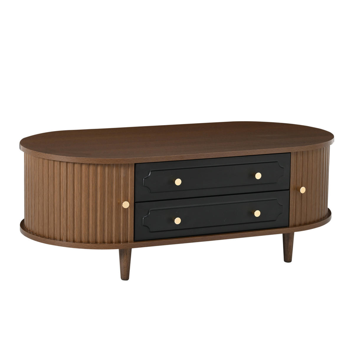 COUCHTISCH Walnuss/Schwarz 100/50/36 cm mit Stauraum - Walnussfarben, Holzwerkstoff (50/100/36cm) - PANGIVO