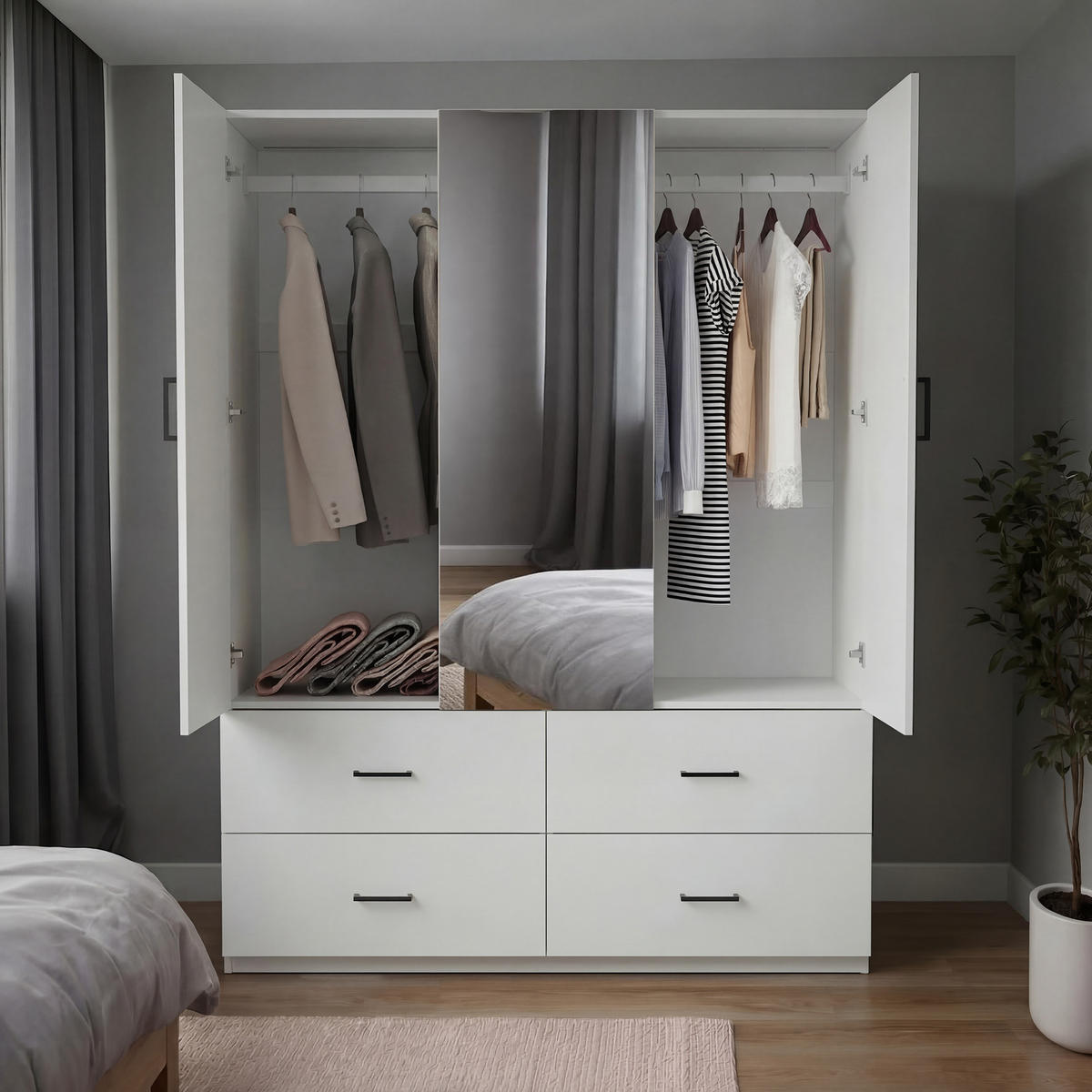 KLEIDERSCHRANK 130x52x182cm mit Kleiderstangen & Stauraum - Weiß, Holzwerkstoff (51.8/181.5/130cm) - SHOPENTRA