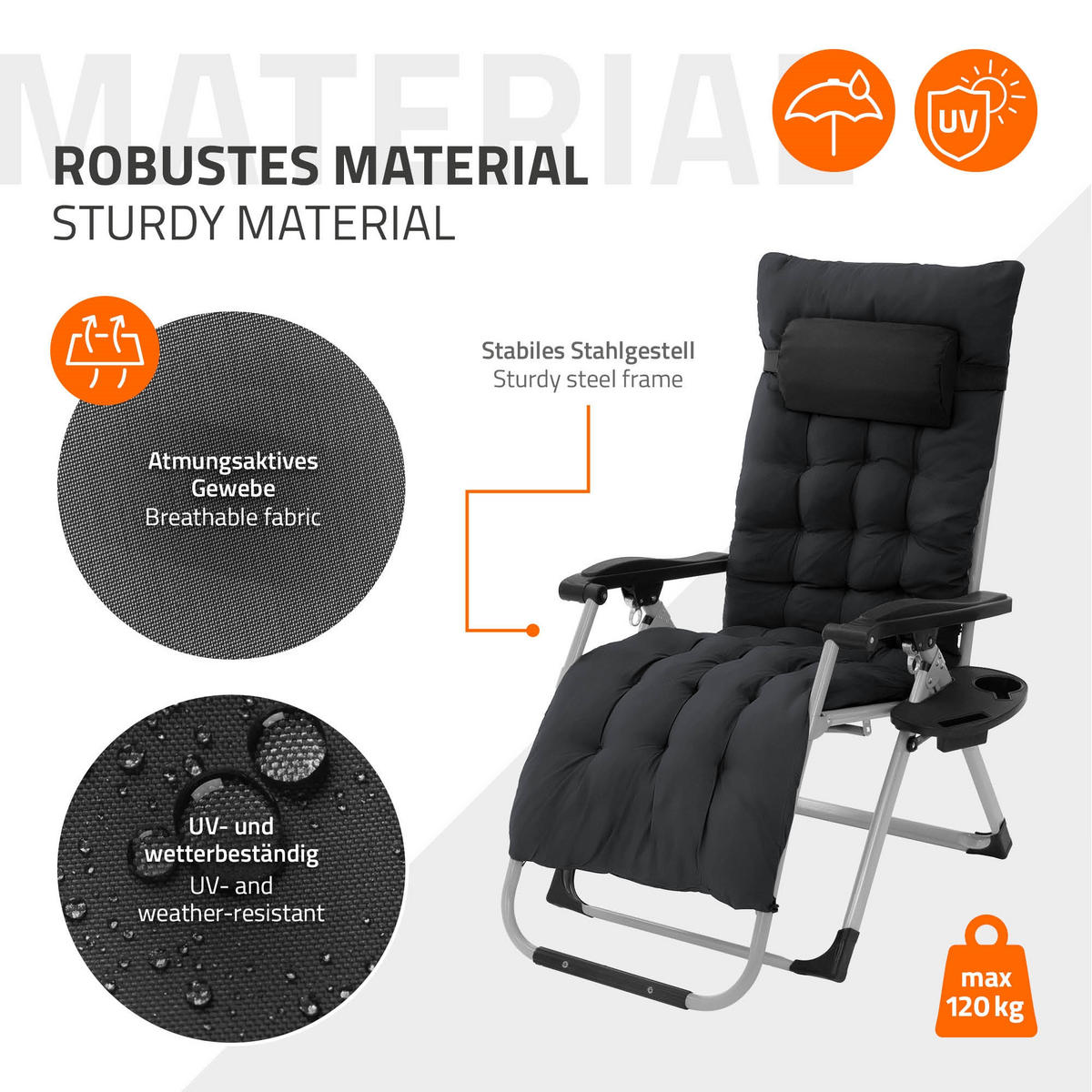 SONNENLIEGE 2er Set schwarz - Schwarz, Metall (65/112/148cm) - Hauki