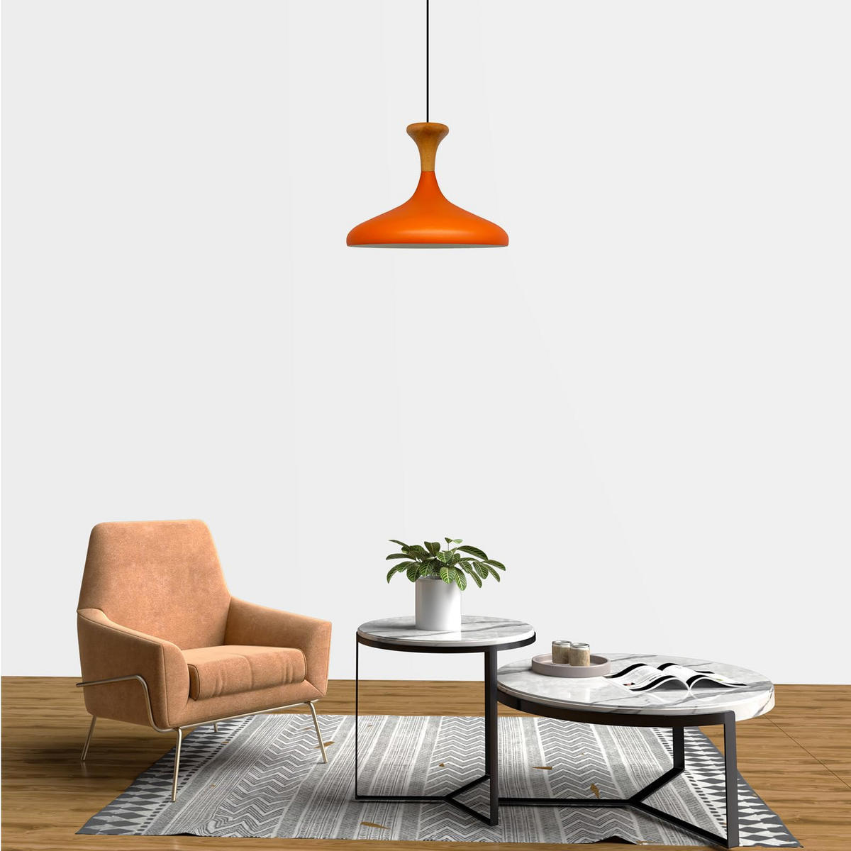 PENDELLEUCHTE Champion Pilz-Holz 35/29 cm - Orange, Holz/Metall (29/35/29cm) - Bamyum