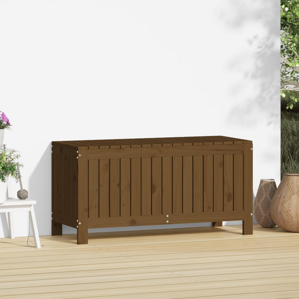 GARTENTRUHE Honigbraun 108x42,5x54 cm Massivholz Kiefer - Braun, Holz (108/54/42.5cm) - furnicato
