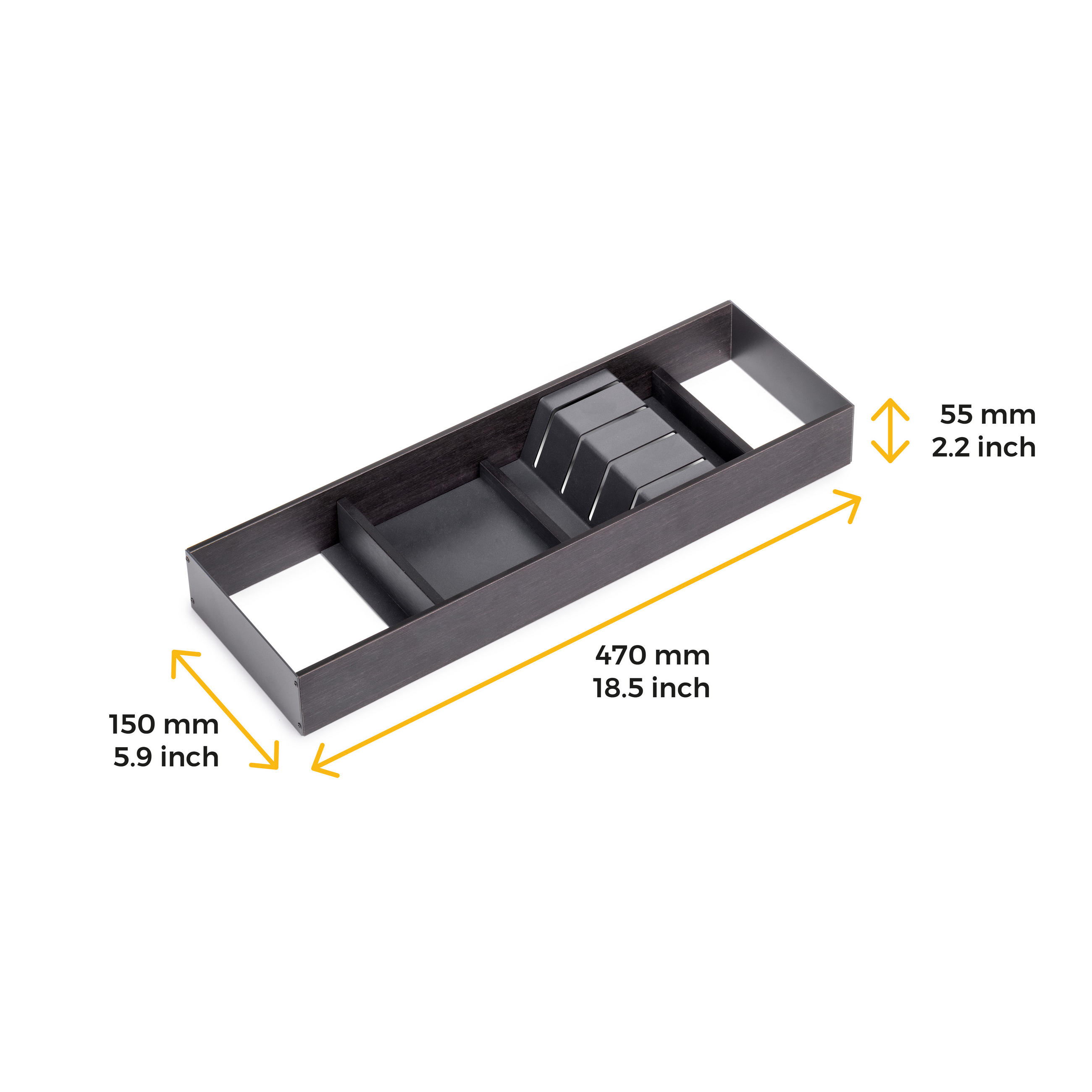 MESSEREINSATZ Orderbox für Schublade, 150x470mm, Stahl und Holz, Anthrazitgrau - Anthrazit, Metall (5.5/15/47cm) - EMUCA
