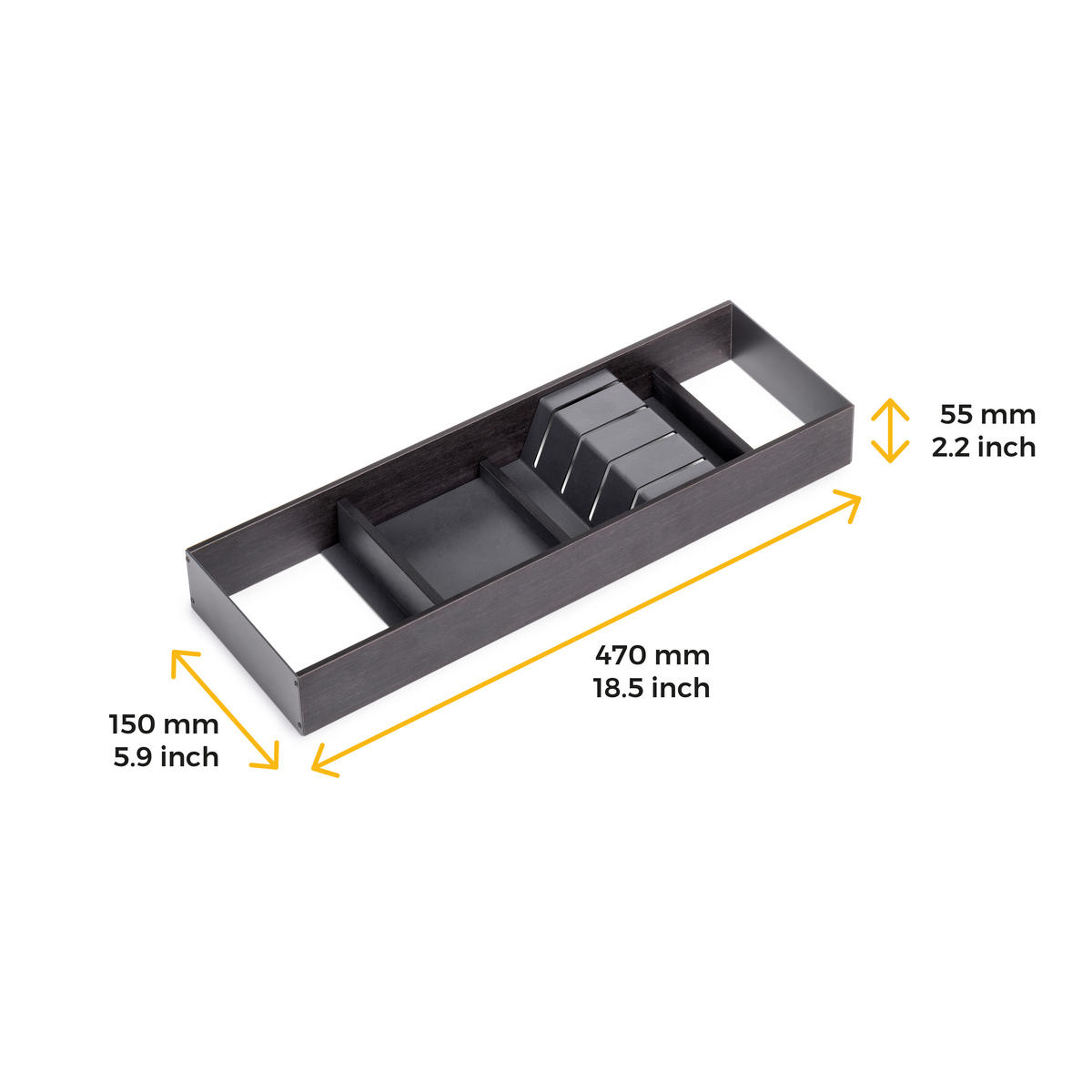 MESSEREINSATZ Orderbox für Schublade, 150x470mm, Stahl und Holz, Anthrazitgrau - Anthrazit, Metall (5.5/15/47cm) - EMUCA