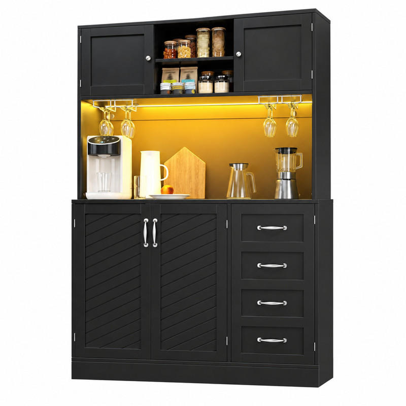 BUFFETSCHRANK mit LED-Beleuchtung 120 x 40 x 188 cm MDF Schwarz - Schwarz, Holzwerkstoff (40/188/120cm) - Meubliv