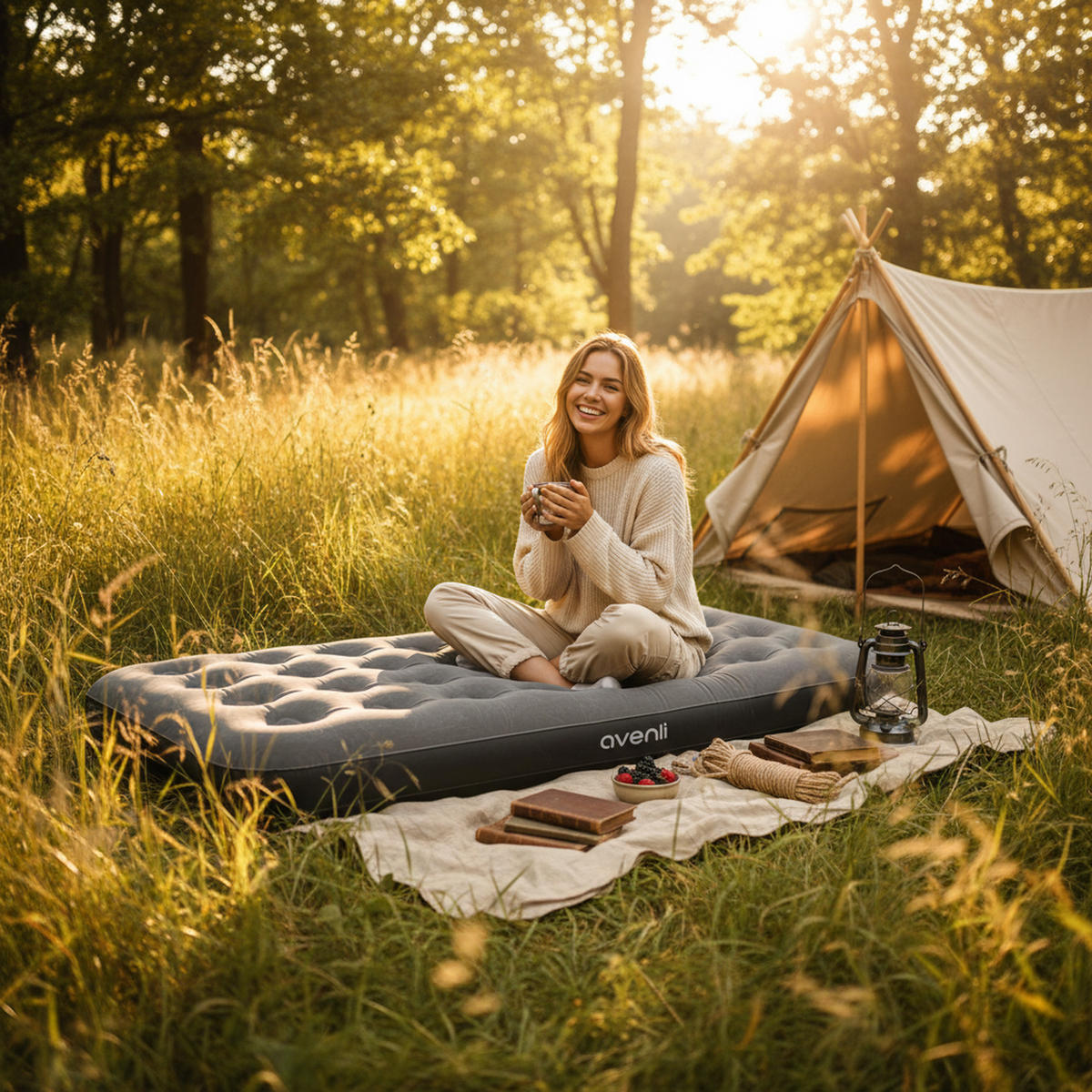 LUFTBETT Luftmatratze Camping aufblasbar 191x99x22cm - Grau, Kunststoff (99/191cm) - Avenli