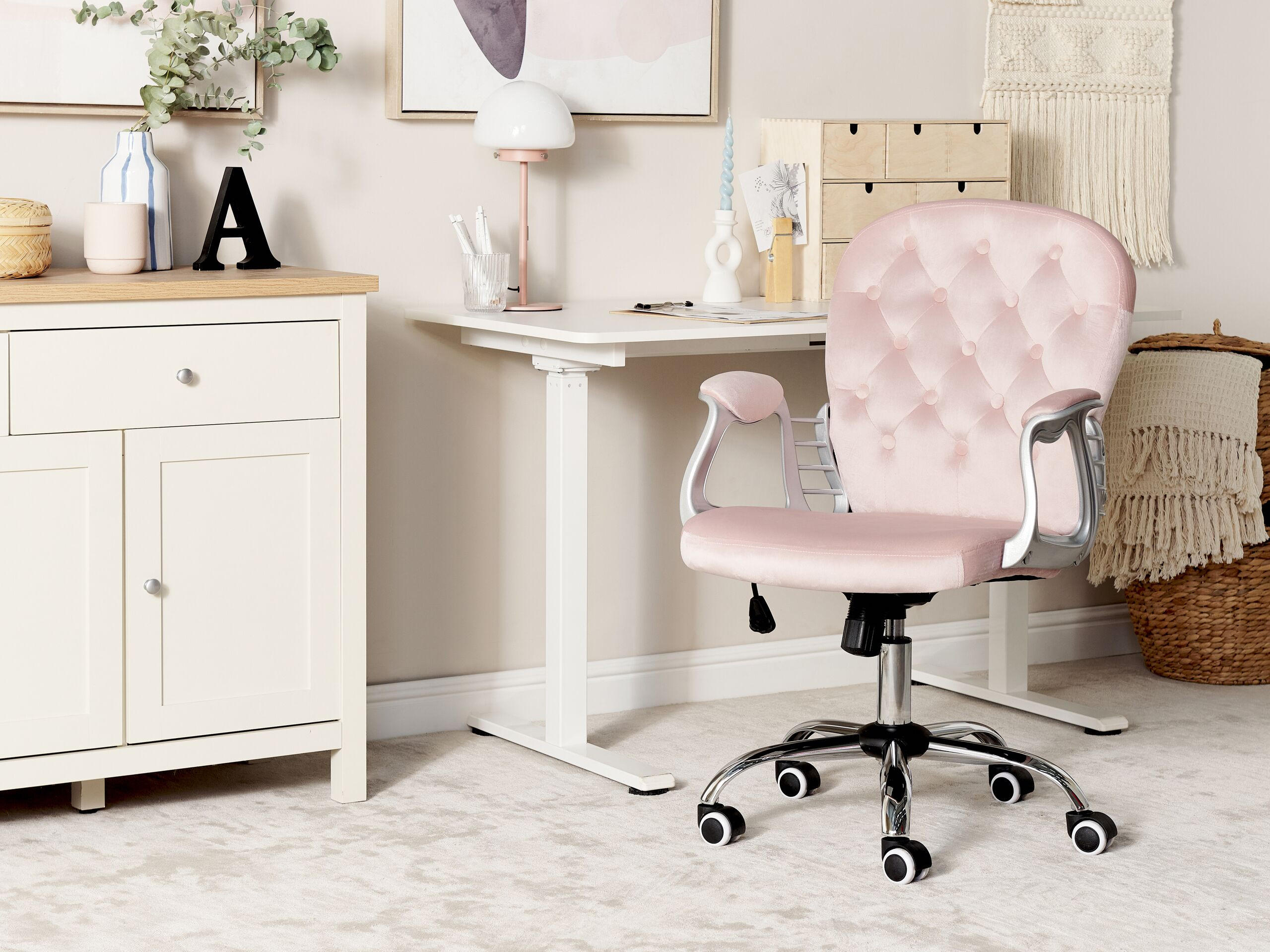 BÜROSTUHL Samtstoff Rosa Princess - Pink, Textil/Metall (60/98/60cm) - Beliani