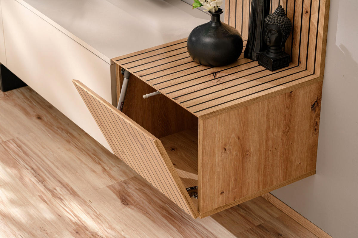 WOHNWAND Sand matt, Eiche Artisan 180 cm, Schrankwand hängend - Sandfarben/Eiche Artisan, Holzwerkstoff (180/130/40cm) - Inn.Furn