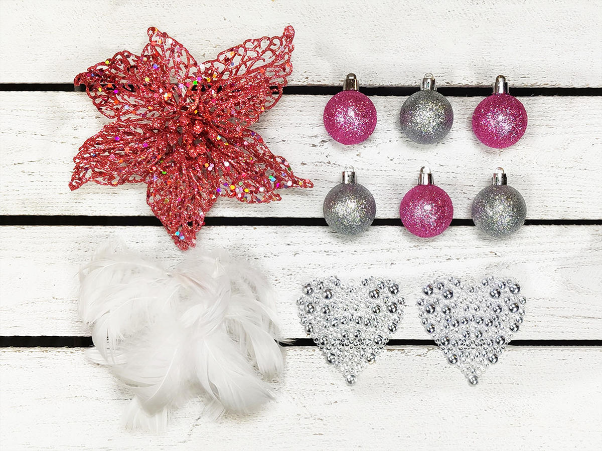 WEIHNACHTSBAUM künstlicher 60 cm mit LED-Beleuchtung, PERLENHERZ, mit 32 Weihnachtsbaumschmuck, Pflanztopf mit Jutesack - Pink/Silberfarben, Kunststoff/Stein (40/60cm) - LAALU