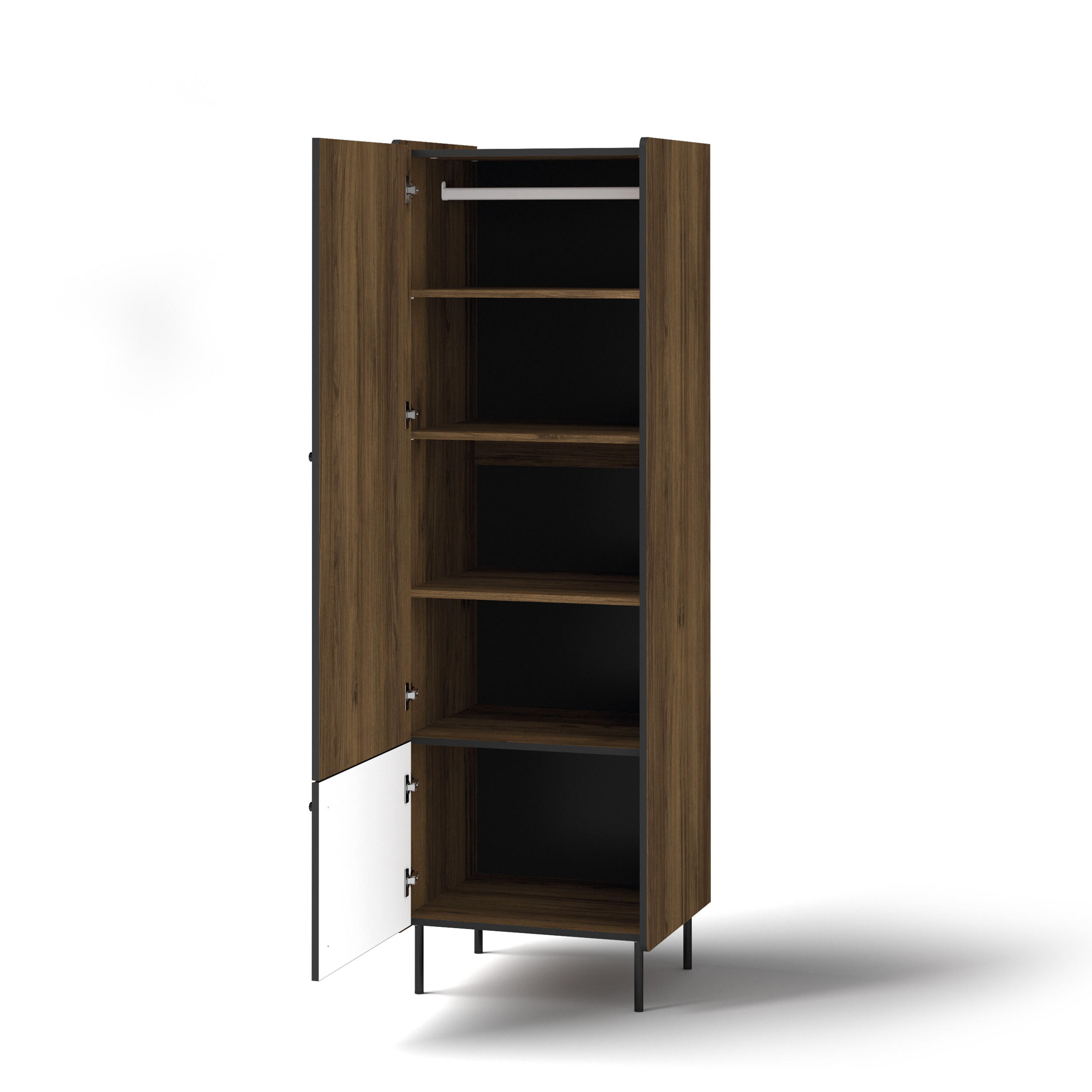 DREHTÜRENSCHRANK Piano mit 2 Türen, Mattschwarz + Warmia-Nussbaum - Dunkelbraun/Schwarz, Holzwerkstoff (59/191/55cm) - Beautysofa