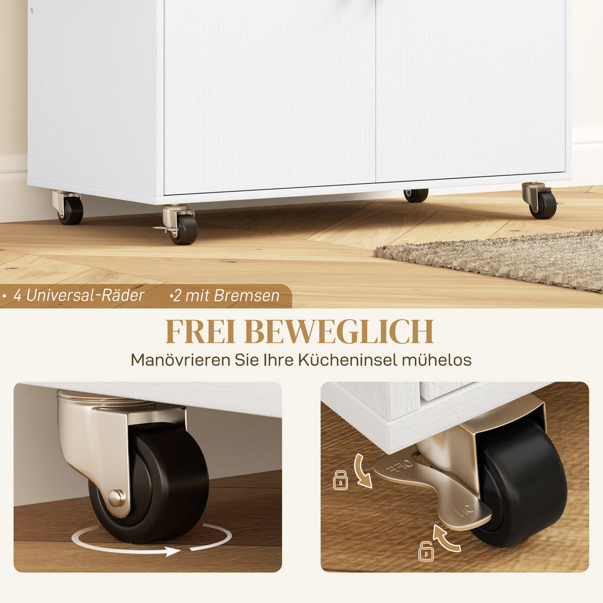KÜCHENINSEL Küchenwagen auf Rollen mit Klappbar Arbeitsplatte, Schublade Weiß - Schwarz/Weiß, Holz/Holzwerkstoff (42/87/106cm) - HOMCOM