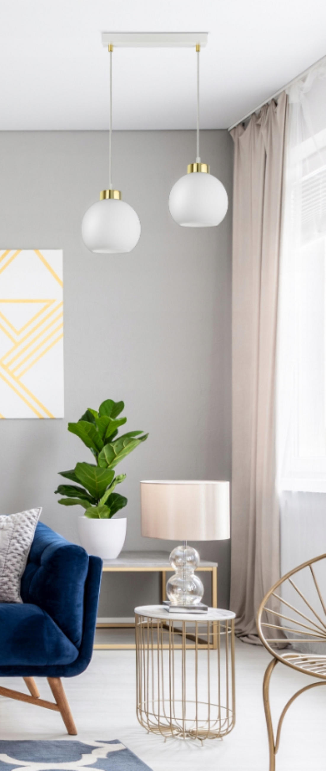 PENDELLEUCHTE GOLDGLAS - Goldfarben/Weiß, Glas/Metall (14/40/80cm) - kiki design
