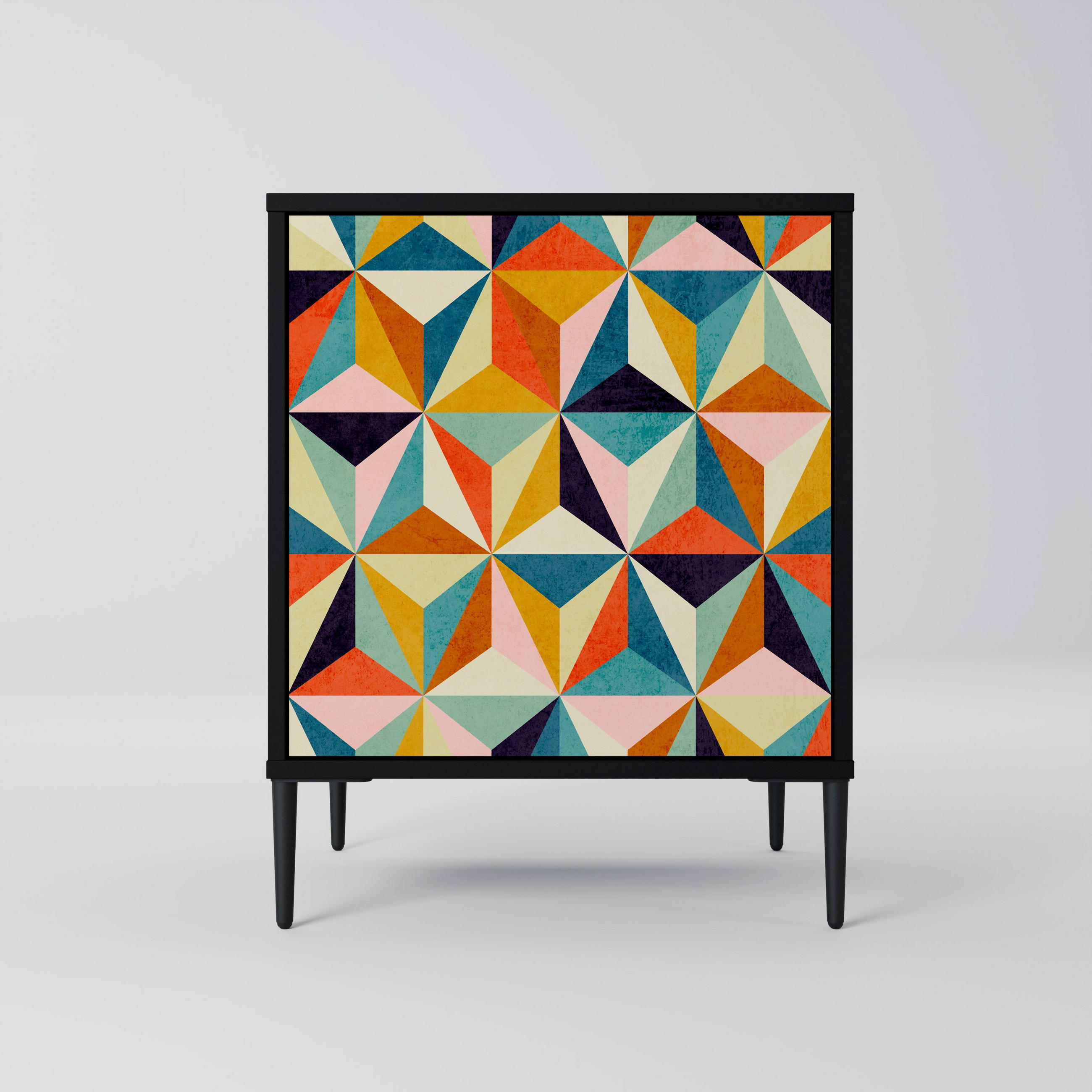 SIDEBOARD TESSELATE TREASURES, Schwarz, 57,5x42x72,5 cm, Schwarze Metallfüße - Multicolor/Schwarz, Holzwerkstoff/Metall (57.5/72.5/42cm) - SpaceRebels
