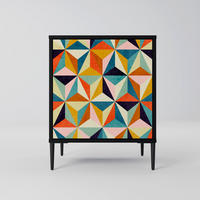 SIDEBOARD TESSELATE TREASURES, Schwarz, 57,5x42x72,5 cm, Schwarze Metallfüße - Multicolor/Schwarz, Holzwerkstoff/Metall (57.5/72.5/42cm) - SpaceRebels