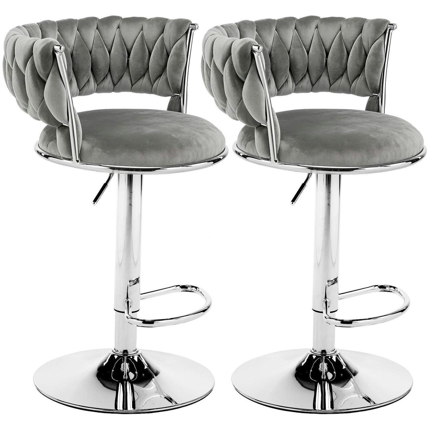 BARHOCKER 2er Set Samt Dunkelgrau Höhenverstellbar - Grau, Textil (48/78/51cm)