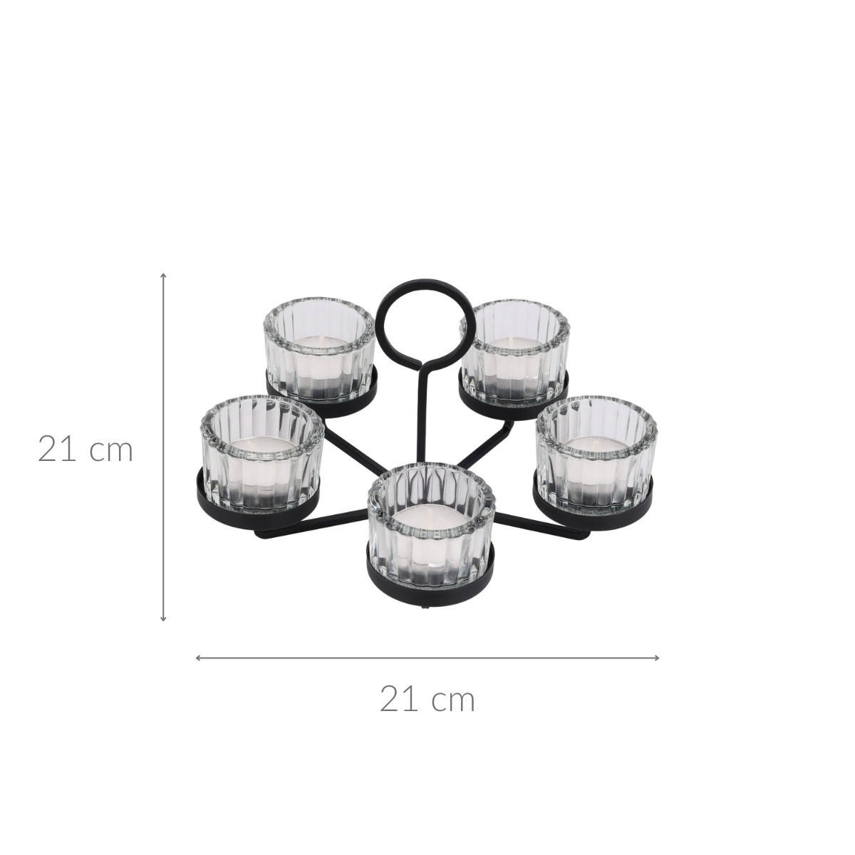 KERZENHALTER Metall und Glas 21/21/12 cm - Schwarz, Metall (21/12/21cm) - Home Styling Collection