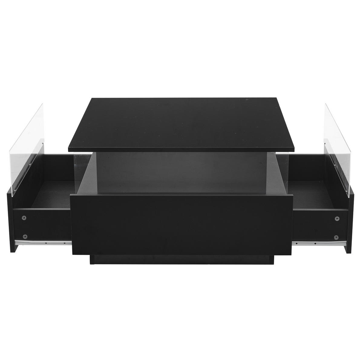COUCHTISCH 70/70/41 cm Schwarz mit 2 Schubladen und LED-Beleuchtung - Schwarz, Holzwerkstoff (70/70/41cm) - OKWISH