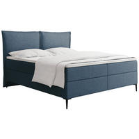 BOXBETT Calio Rise mit Bettkasten, Dunkelblau Chenille 180x200 cm – inkl. H4 Taschenfederkern Matratze & Foam Topper - Schwarz/Dunkelblau, Holz/Holzwerkstoff (180/200cm) - WFL GROUP