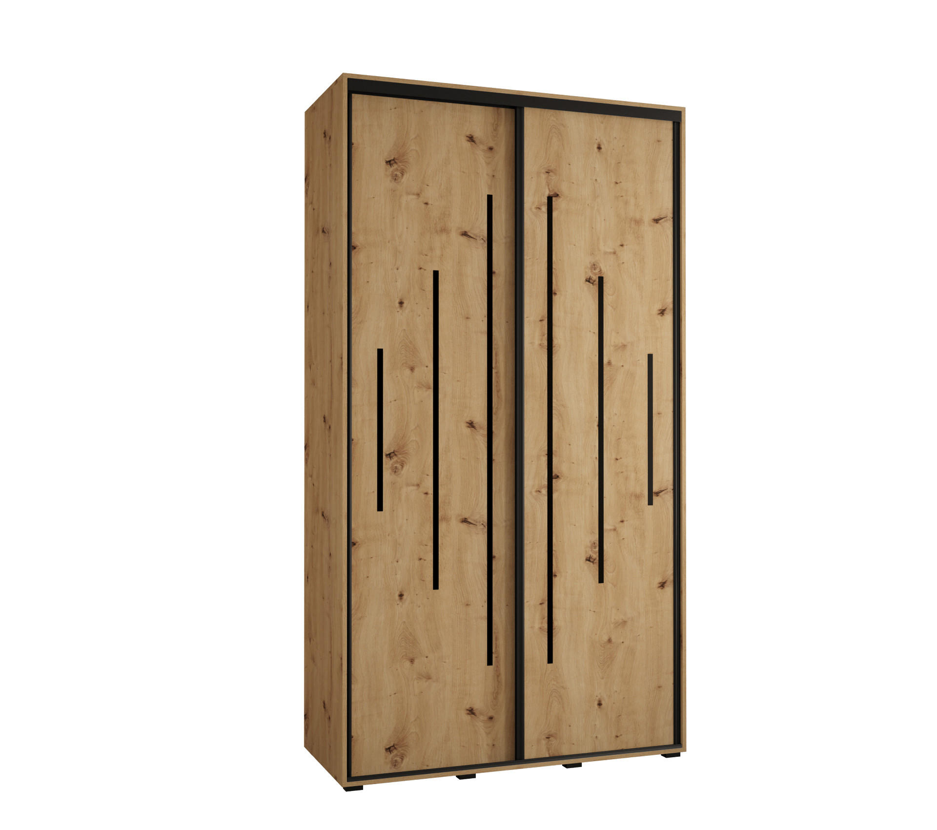 Abiks Möbel Schwebetürenschrank Eiche Artisan, Eiche Artisan, Schwarz 140x235x45 cm