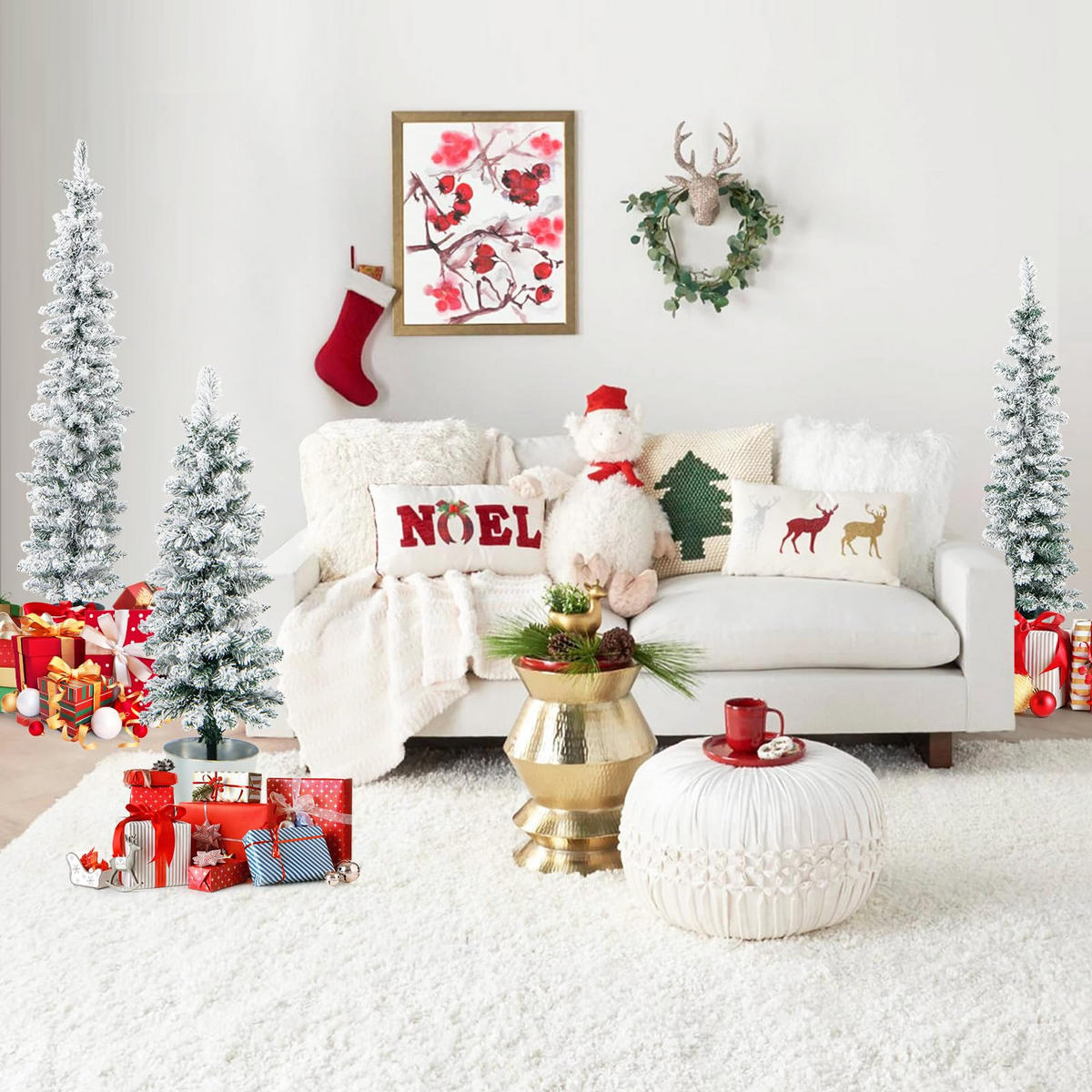WEIHNACHTSBAUM mit Schnee 90/120/150 cm grün und weiß(3-tlg) - Grün, Metall (150cm) - COSTWAY