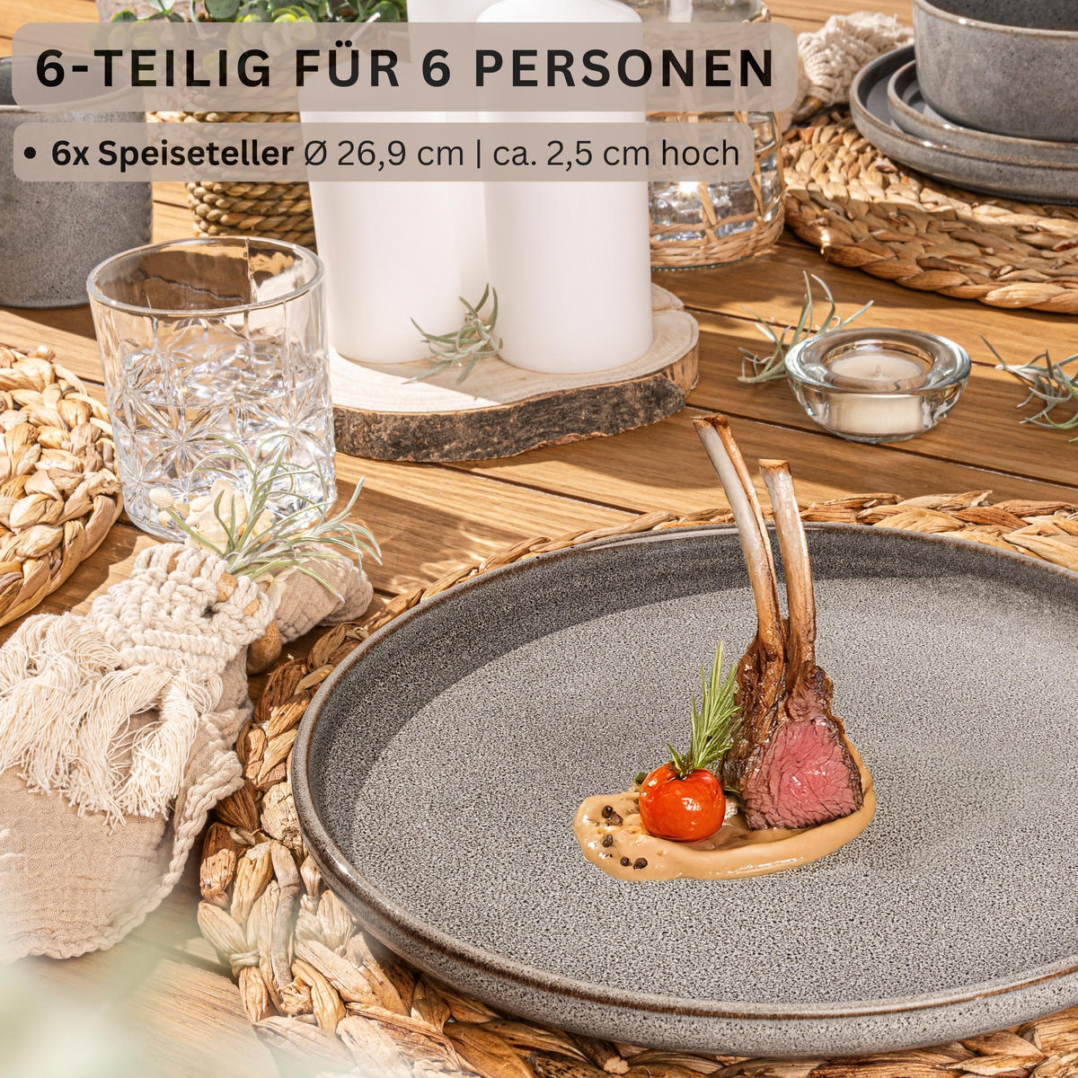 SPEISETELLER SET KAIRO GRAPHIT - 6 teilig aus Steingut - Braun, Keramik (35cm) - Sänger