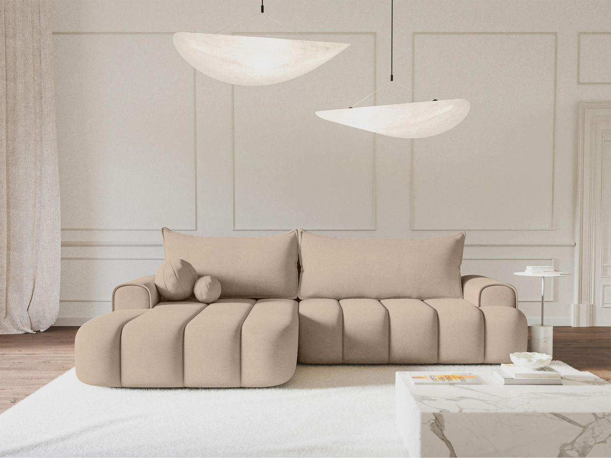 ECKSOFA Dandelino Beige mit Samtbezug, links - Champagner/Schwarz, Kunststoff/Textil (271/172cm) - Selsey