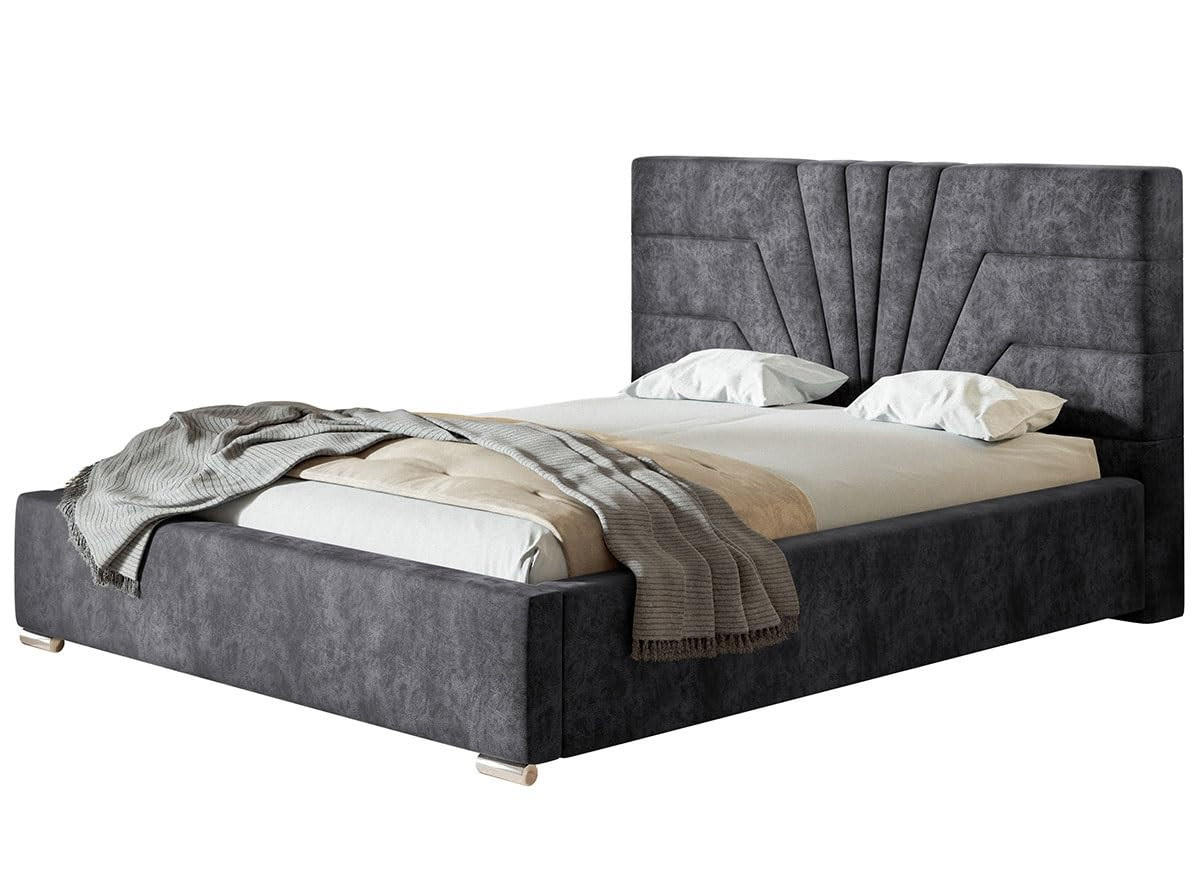 POLSTERBETT Athene mit Kopfteil, 120x200 cm, Doppelbett mit Bettkasten und Lattenrost aus Holz, Velourstoff Dunkelgrau - Dunkelgrau, Holz/Textil (120/200cm) - Alpi-Möbel