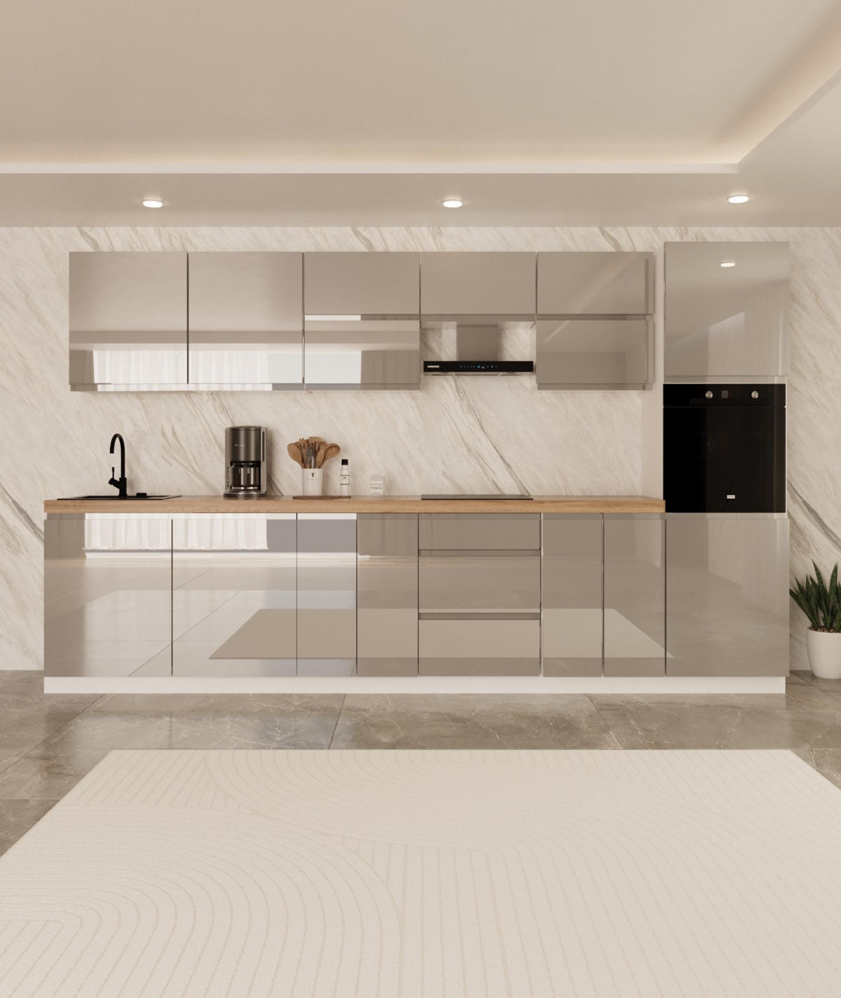 KÜCHENZEILE 340 cm - Aspen KA13-M340- in Grau/Hochglanz - Grau, Holz (340/212/58cm)