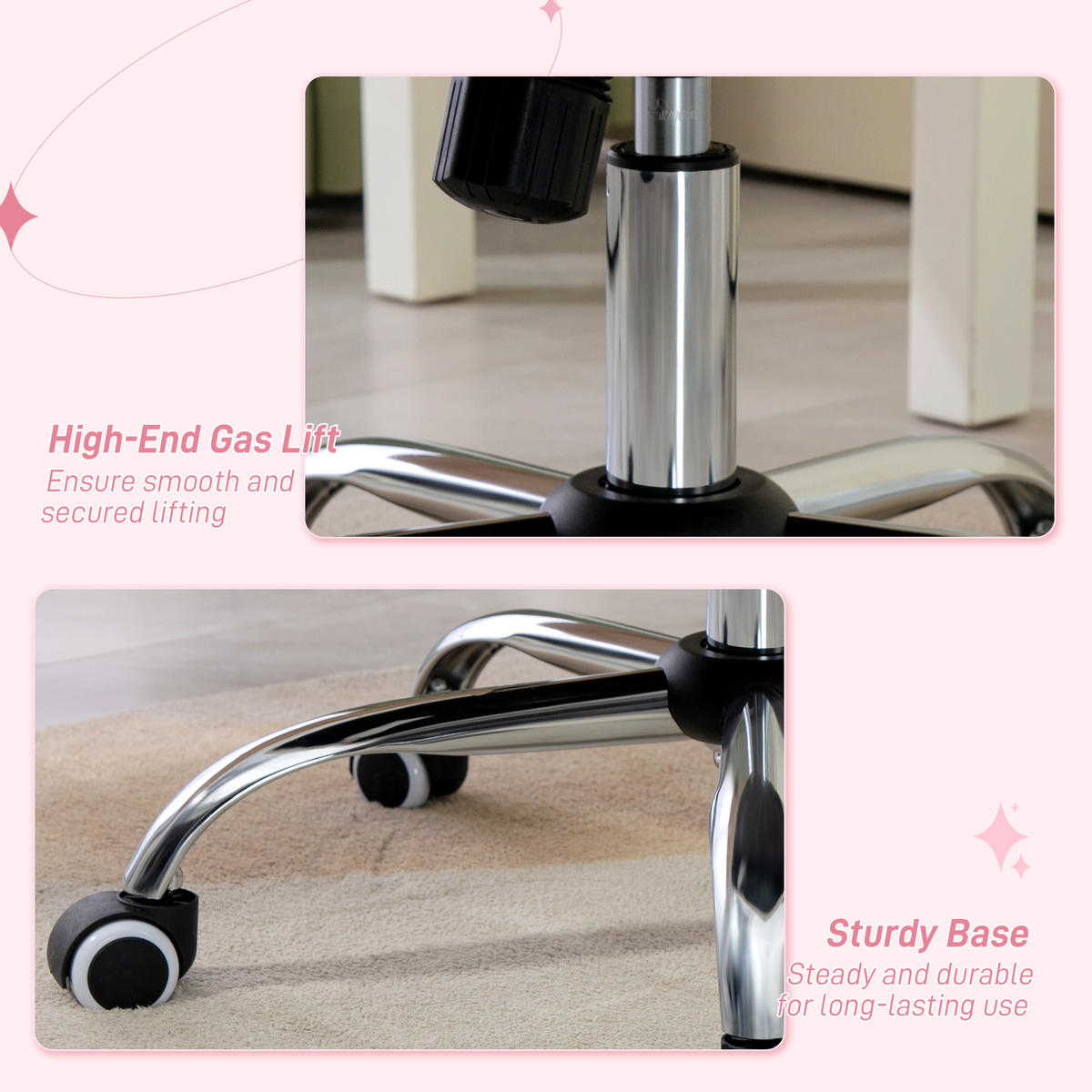 BÜROSTUHL Ergonomisch Schreibtischstuhl mit Wippfunktion für Home Office, Rosa - Rosa, Kunststoff (61/114/61cm) - Vinsetto