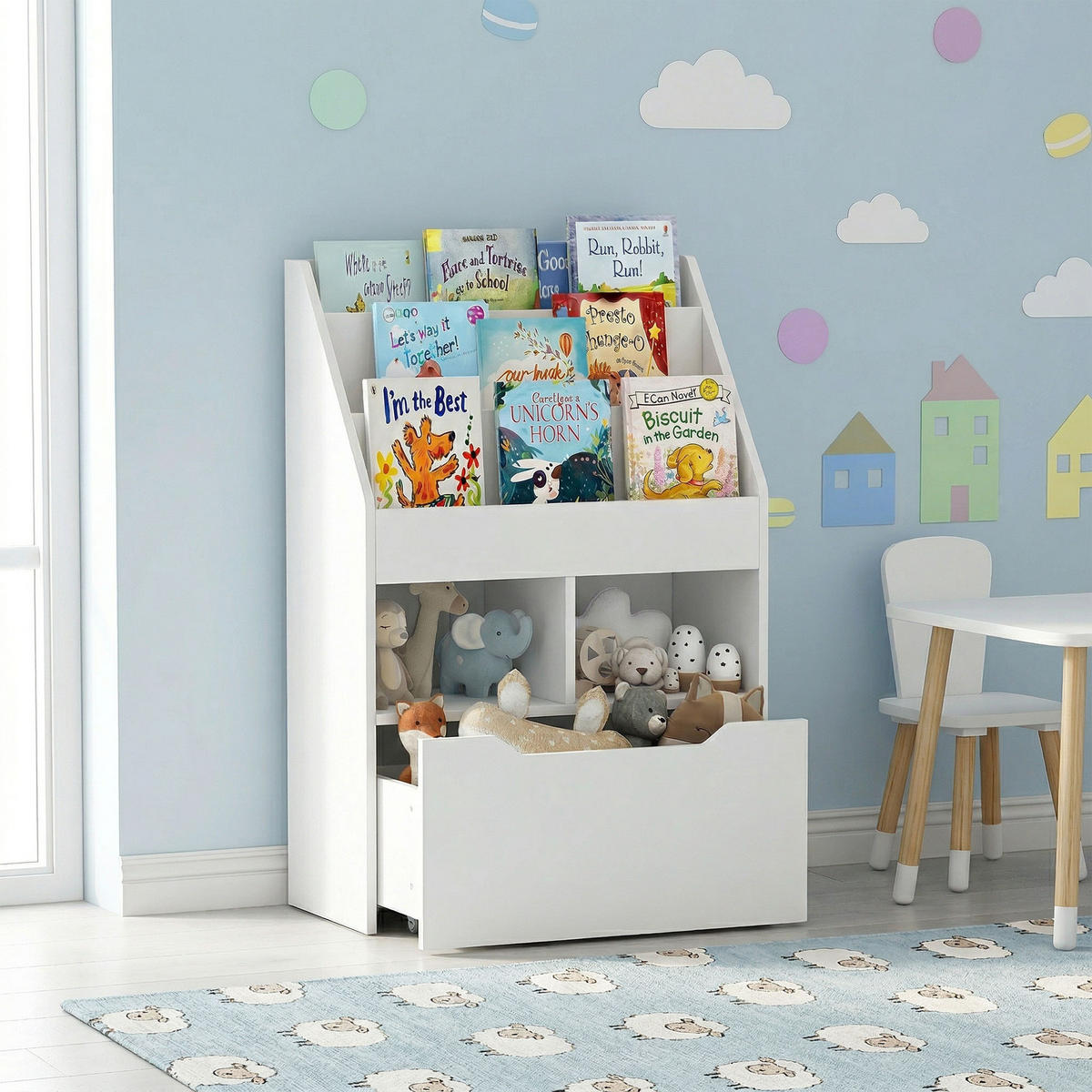 KINDERBÜCHERREGAL - Weiß, Holzwerkstoff (29.9/90/60cm) - HOMCOM